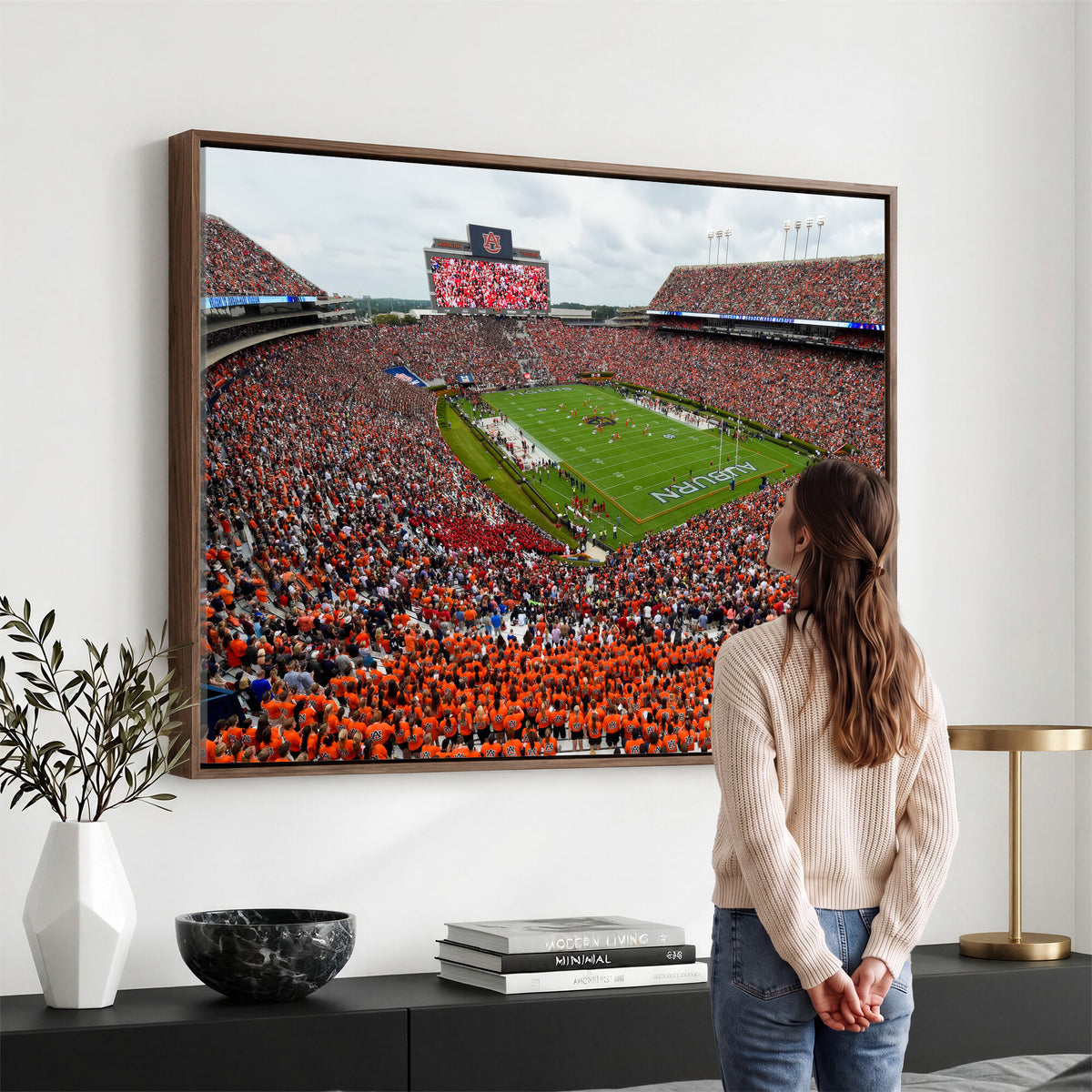 82562490-MGV-CV-36X24 - Auburn Stadium Sunset Wall Art Canvas Print, Jordan Hare Stadium Game Day Crowd, Auburn Tigers Football Artwork