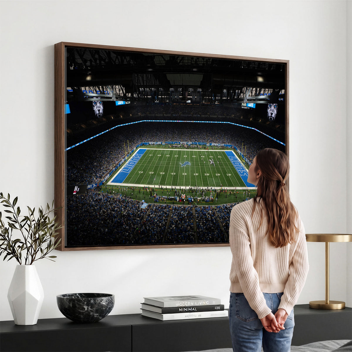 16709602-MGV-CV-36X24 - Detroit Lions Stadium Wall Art Canvas Print, Football Field Panorama