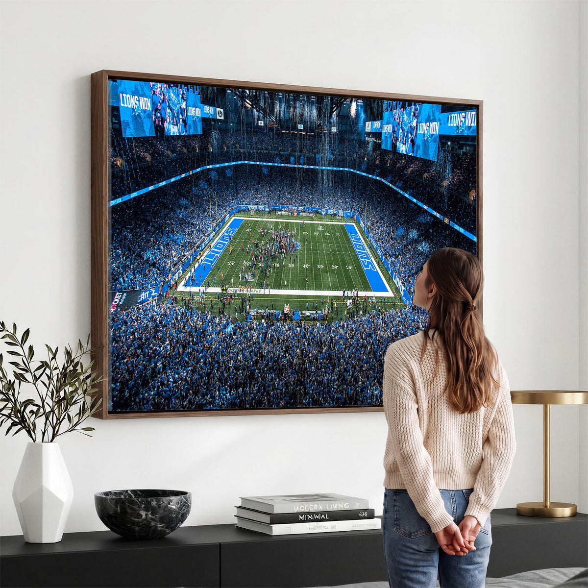 80882005-MGV-CV-36X24 - Detroit Lions Stadium Wall Art Canvas Print, Football Field Panorama