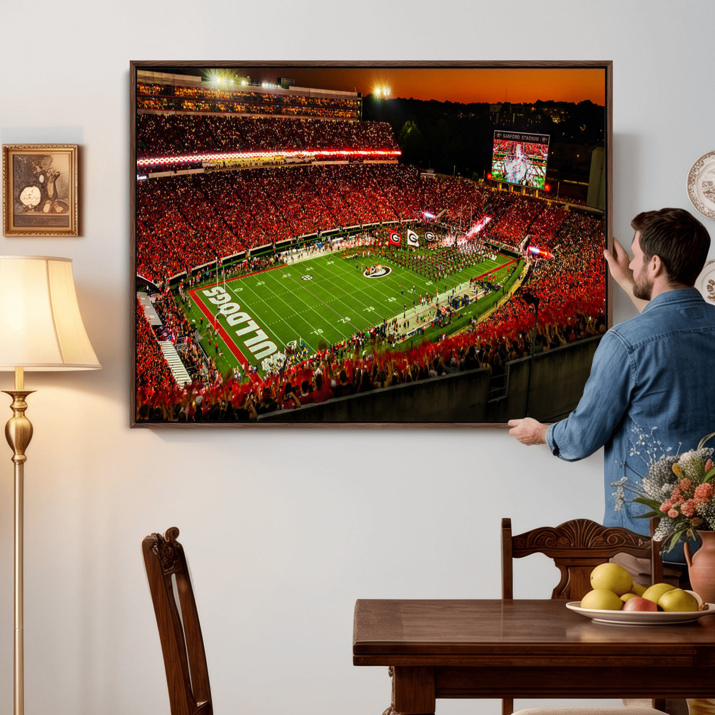48894104-MGV-CV-36X24 - Georgia Bulldogs Stadium Wall Art Canvas Print, Sanford Stadium Night Game Panorama, College Football Crowd Wall Decor