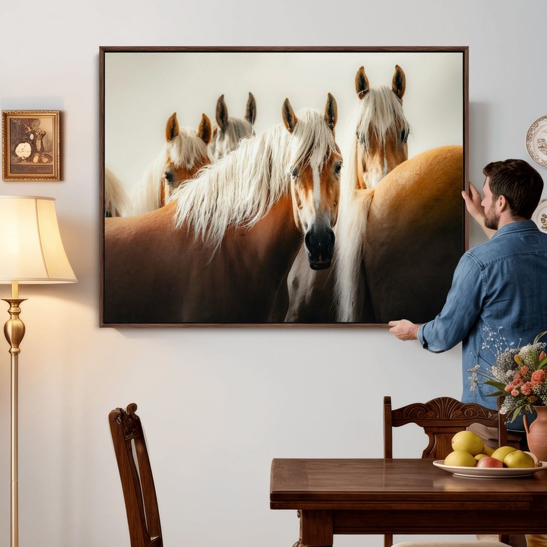 Wild Horse Herd Wall Art Canvas Print, Natural Horse Portrait Nature Decor
