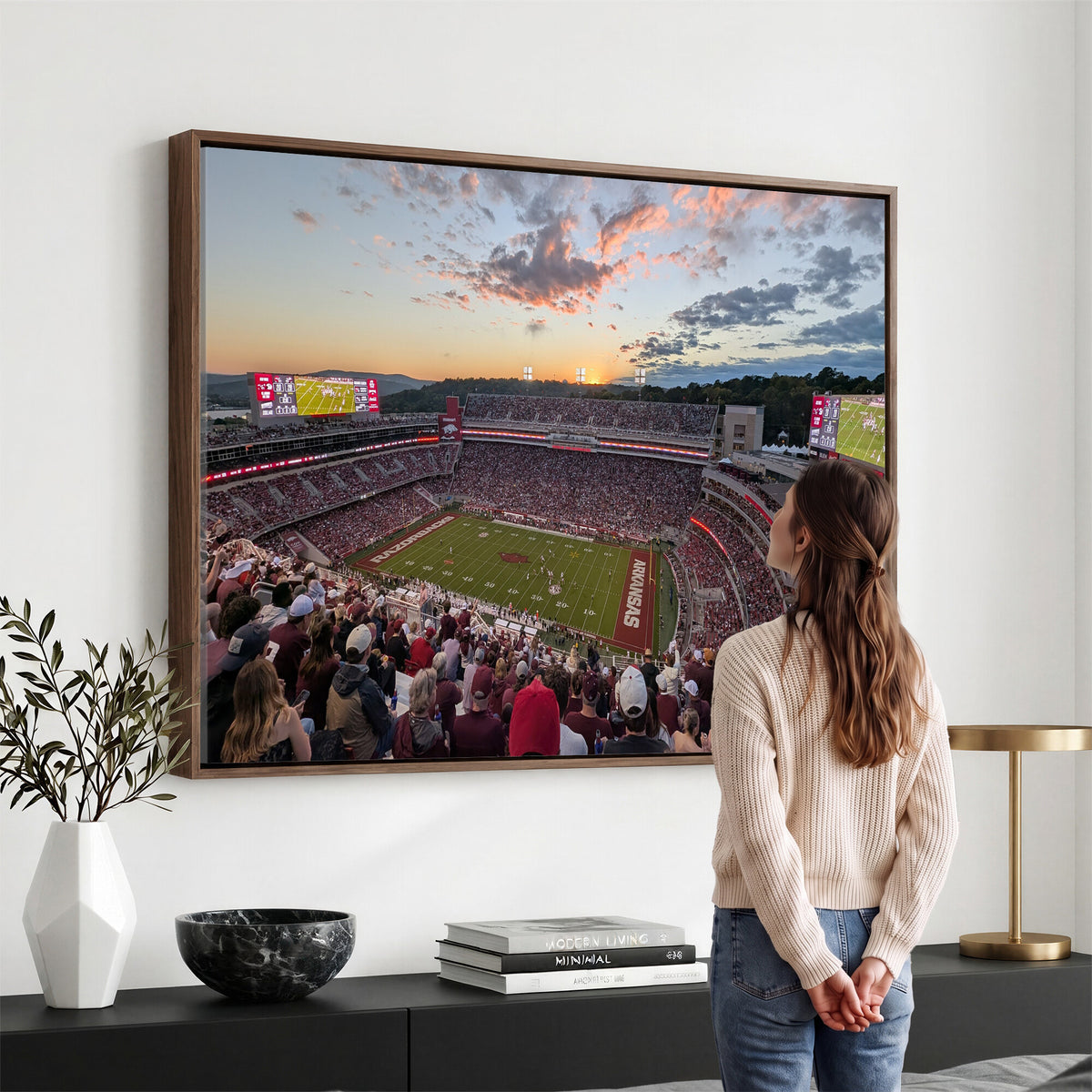 71837429-MGV-CV-36X24 - Donald W. Reynolds Razorback Stadium Wall Art Canvas Print – Arkansas Razorbacks Football Artwork for Home, Office, and Sports Room Decor