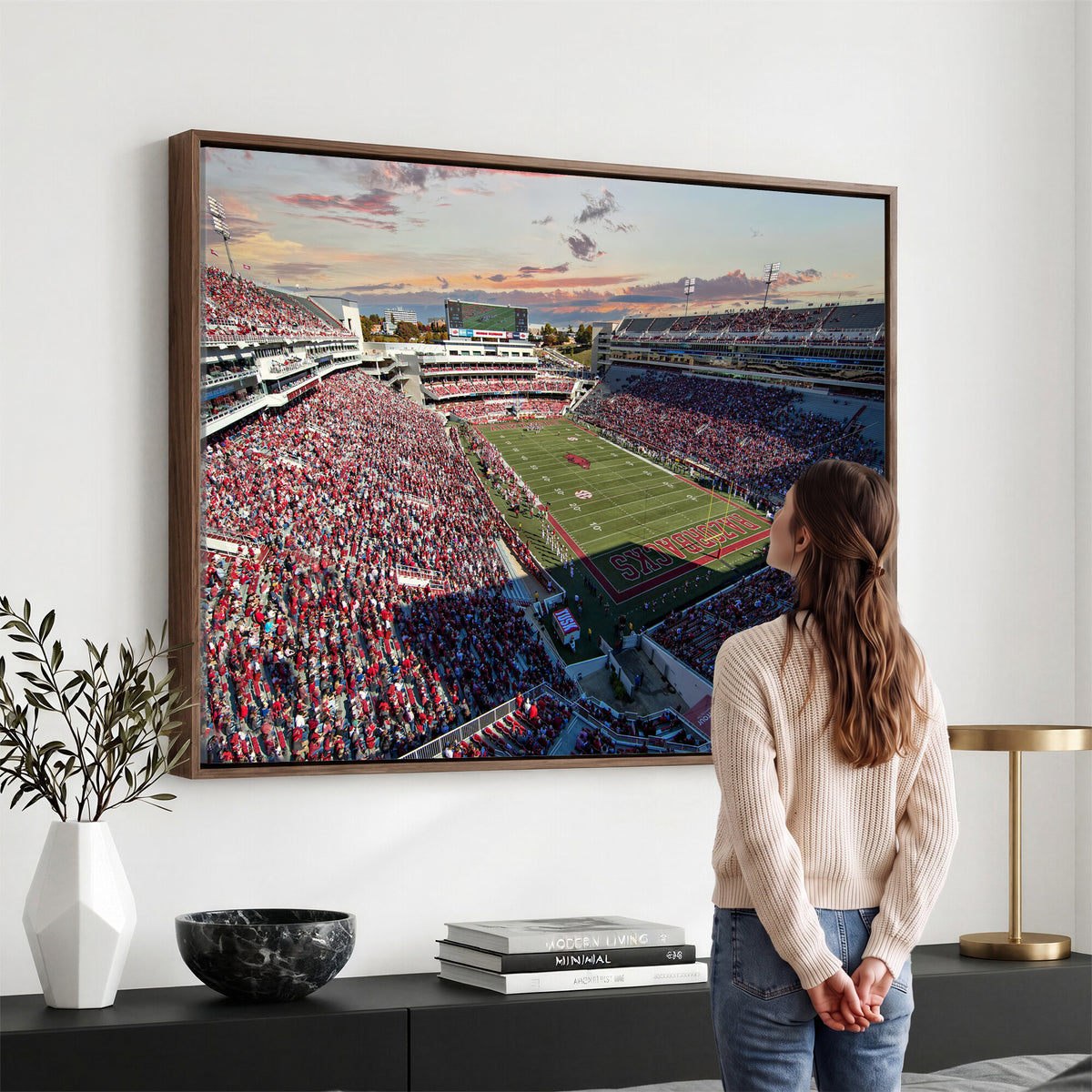 46571211-MGV-CV-36X24 - Donald W. Reynolds Razorback Stadium Wall Art Canvas Print – Arkansas Razorbacks Football Artwork for Home, Office, and Sports Room Decor