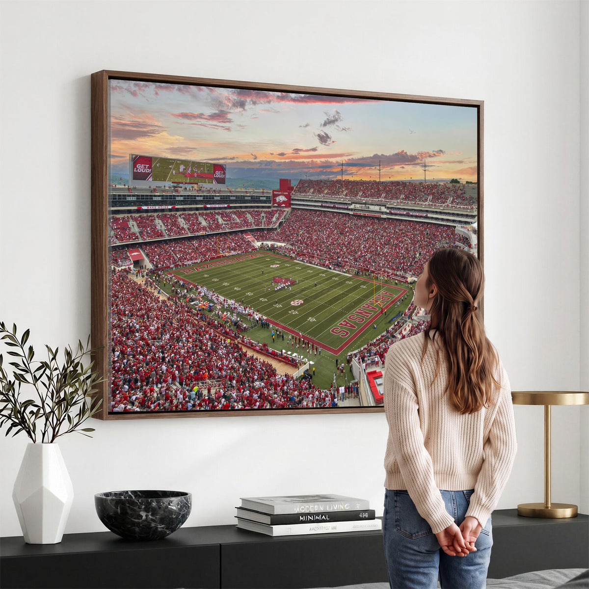 82233065-MGV-CV-36X24 - Donald W. Reynolds Razorback Stadium Wall Art Canvas Print – Arkansas Razorbacks Football Artwork for Home, Office, and Sports Room Decor
