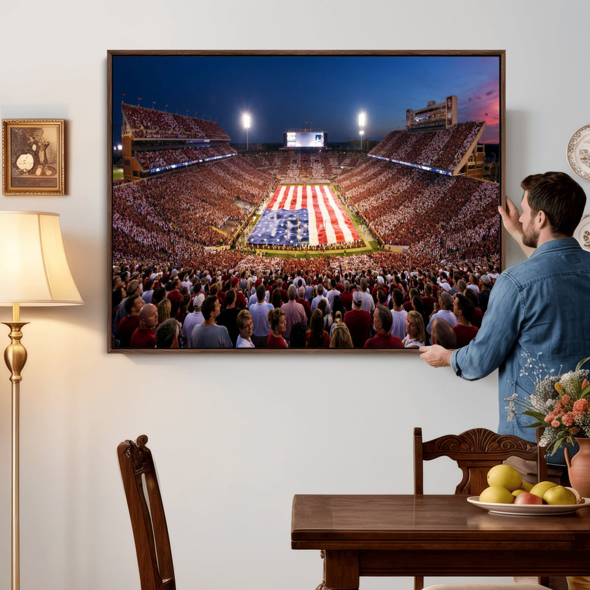 59917418-MGV-CV-36X24 - Oklahoma Memorial Stadium Wall Art Canvas Print | Oklahoma Sooners Football Artwork for Home, Office, and Sports Room Decor