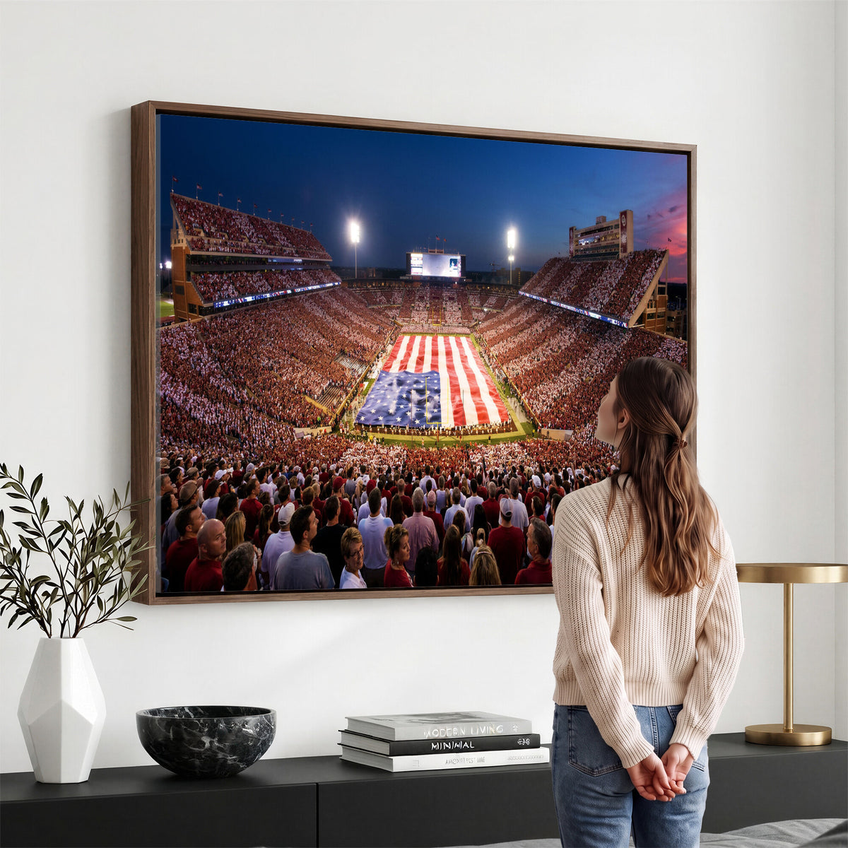 59917418-MGV-CV-36X24 - Oklahoma Memorial Stadium Wall Art Canvas Print | Oklahoma Sooners Football Artwork for Home, Office, and Sports Room Decor