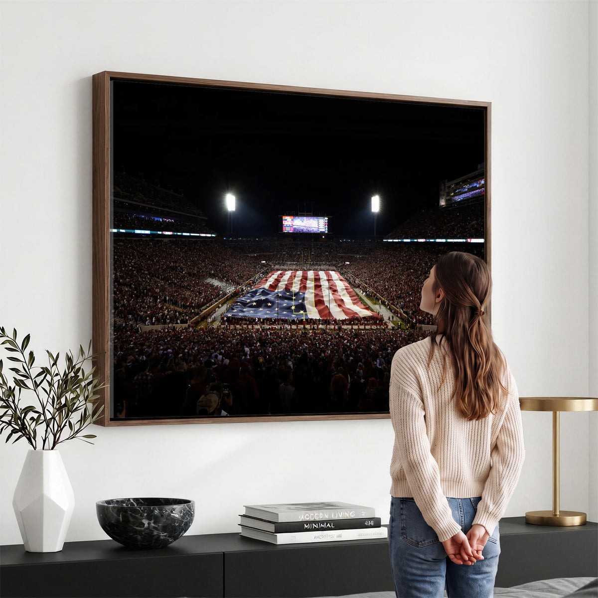 98418189-MGV-CV-36X24 - Oklahoma Memorial Stadium Wall Art Canvas Print – Oklahoma Sooners Football Artwork for Home, Office, and Sports Room Decor