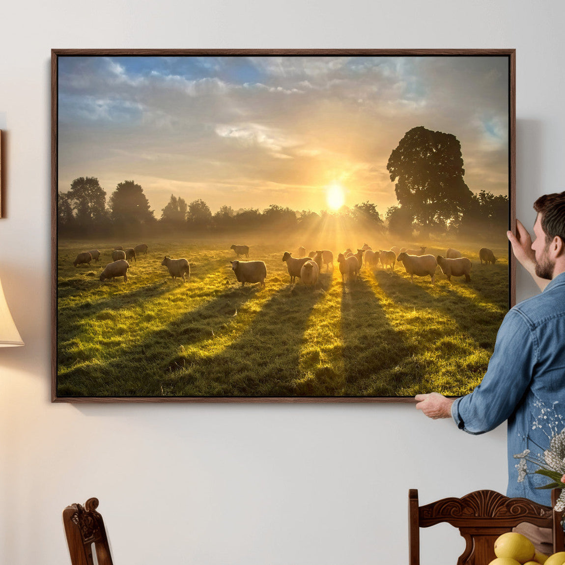 70307422-MGV-CV-36X24 - Sheep Pasture Wall Art Canvas Print – Rural Farm Animal Artwork