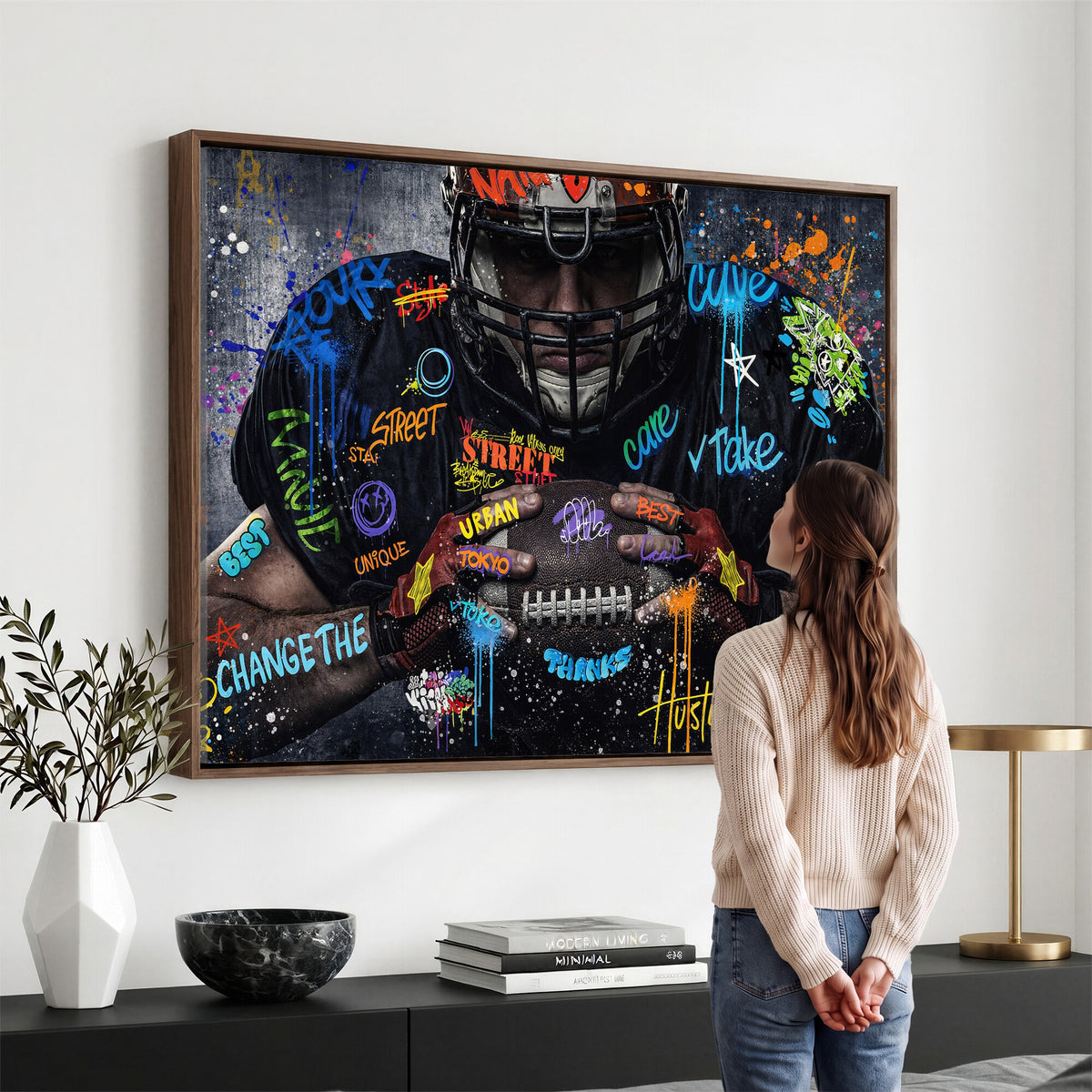 55267256-MGV-CV-36X24 - Graffiti American Football Player Street Art Wall Art Canvas Print