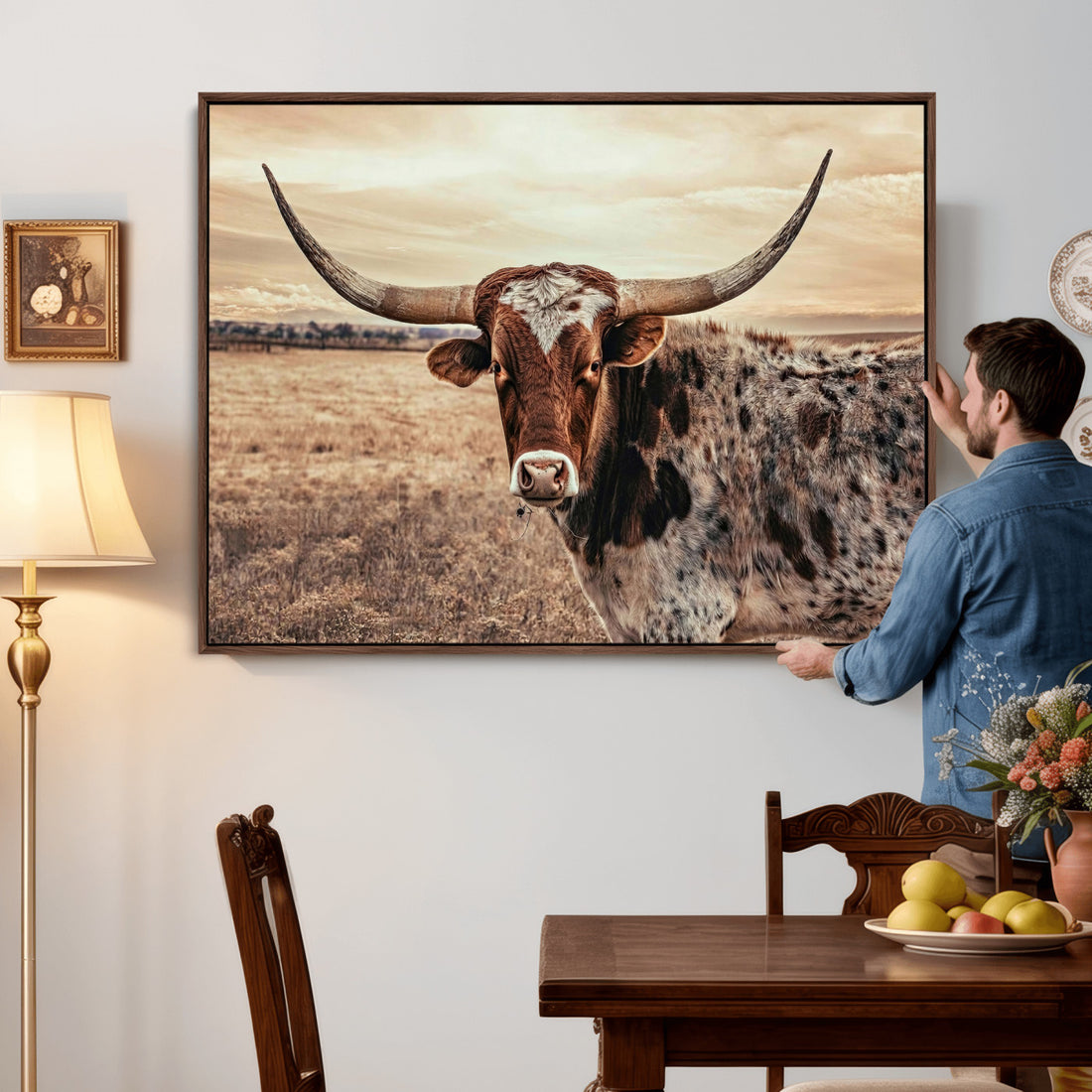Texas Longhorn Wall Art Canvas Print | Western Cattle Ranch Artwork