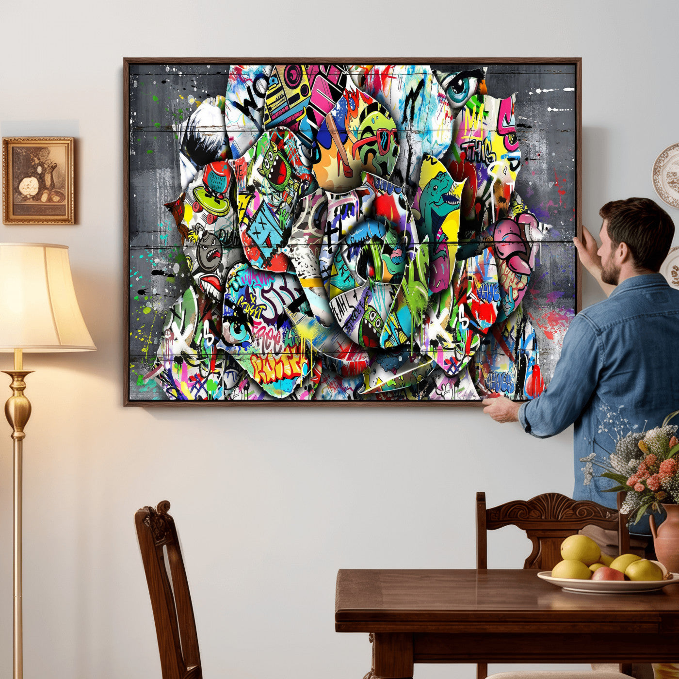 77553344-MGV-CV-36X24 - Abstract Graffiti Collage Street Art Wall Art Canvas Print, Colorful Urban Pop Art Canvas Print, Modern Graffiti Patchwork Contemporary Art Printing