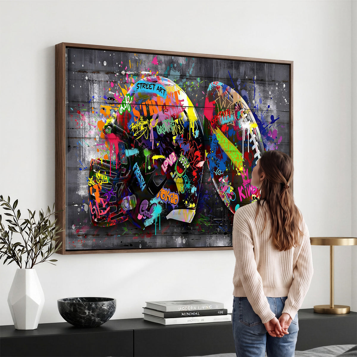80540773-MGV-CV-36X24 - Graffiti American Football Helmet Street Art Wall Art Canvas Print