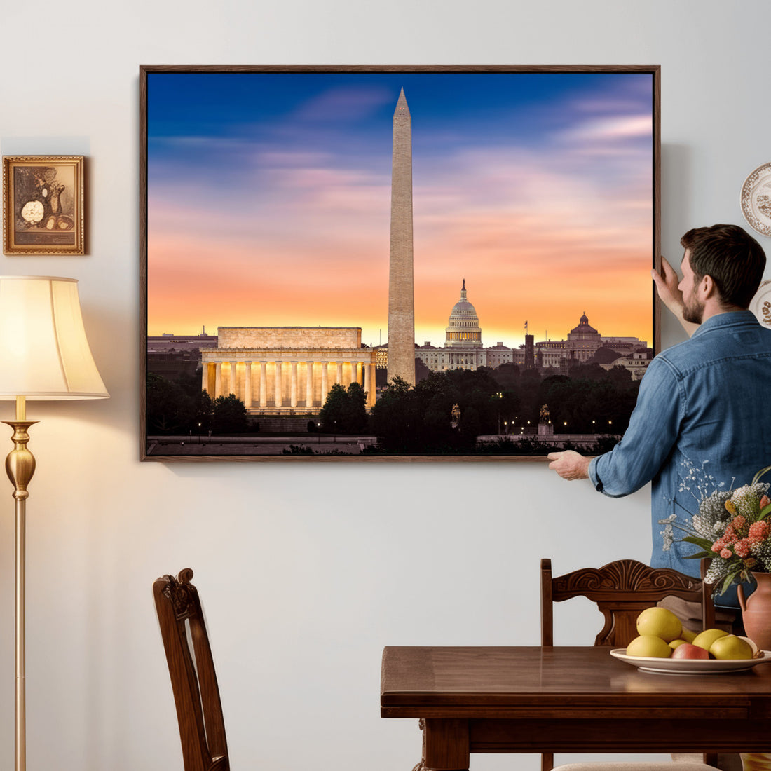 Washington DC Skyline Wall Art Canvas Print | Lincoln Memorial, Washington Monument and Capitol