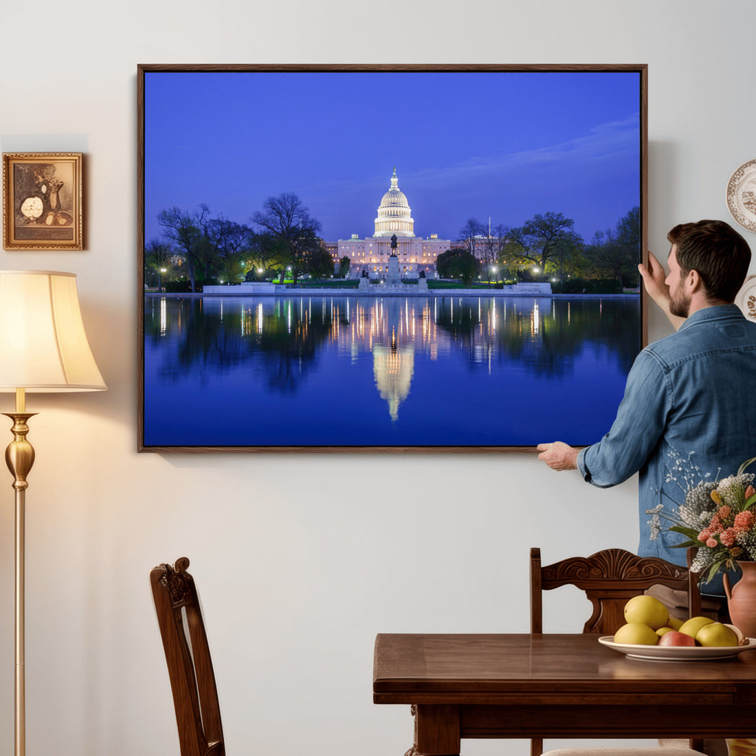 Washington White House Skyline Wall Art Canvas Print | Lincoln Memorial and Capitol