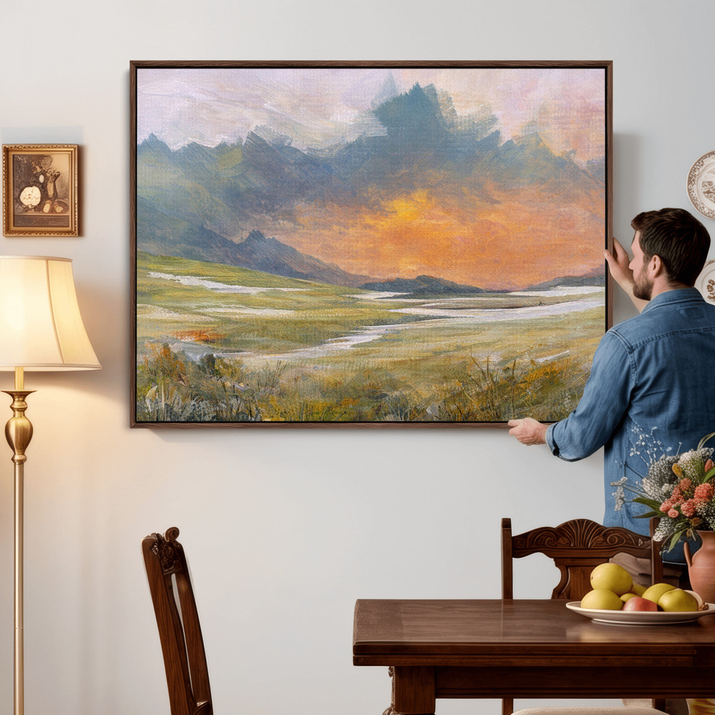 39892091-MGV-CV-36X24 - Mountain Sunset Wall Art Canvas Print Vintage Landscape Panorama Rustic Nature Decor
