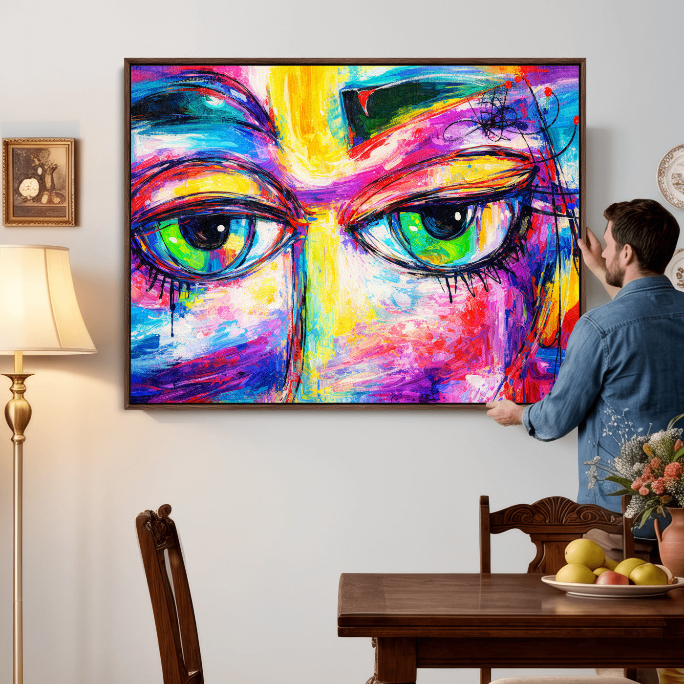 99390655-MGV-CV-36X24 - Colorful Abstract Face Wall Art Canvas Print – Modern Pop Art Portrait Artwork for Contemporary Living Room Decor