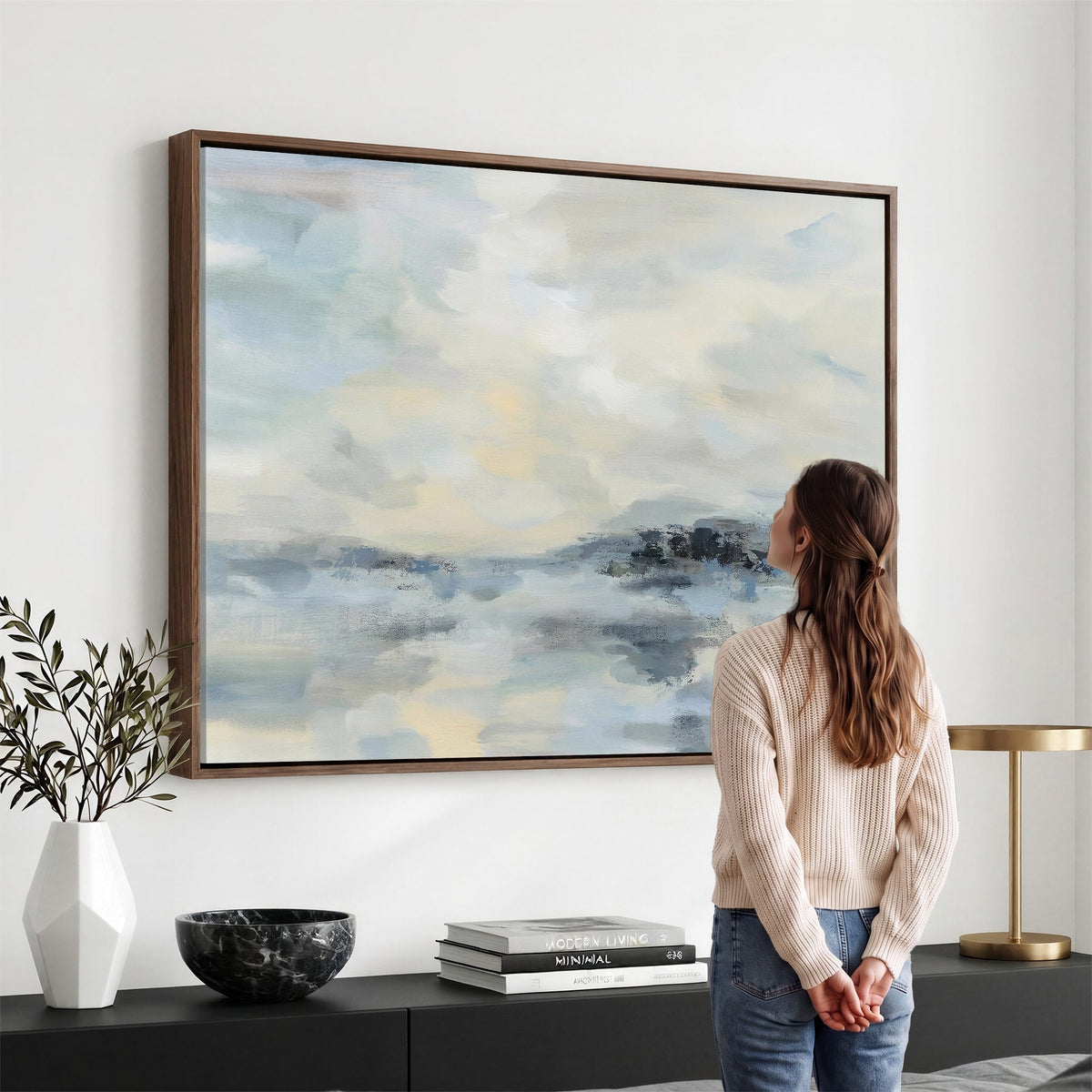 Abstract Coastal Landscape Wall Art Canvas Print | Soft Blue Gray Minimalist Art