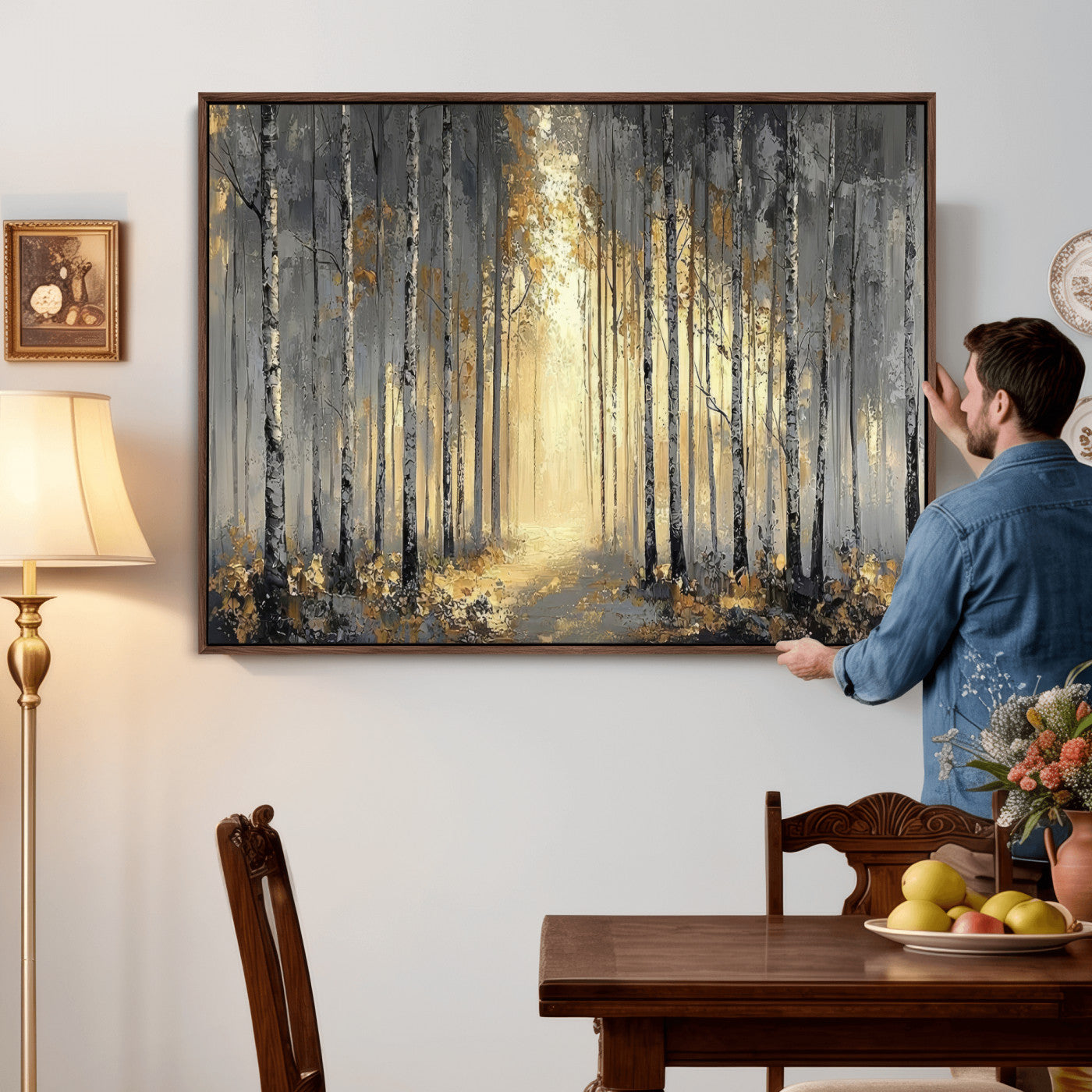 41017042-MGV-CV-36X24 - Abstract Birch Forest Wall Art Canvas Print – Modern Neutral Woodland Landscape Artwork for Living Room Decor