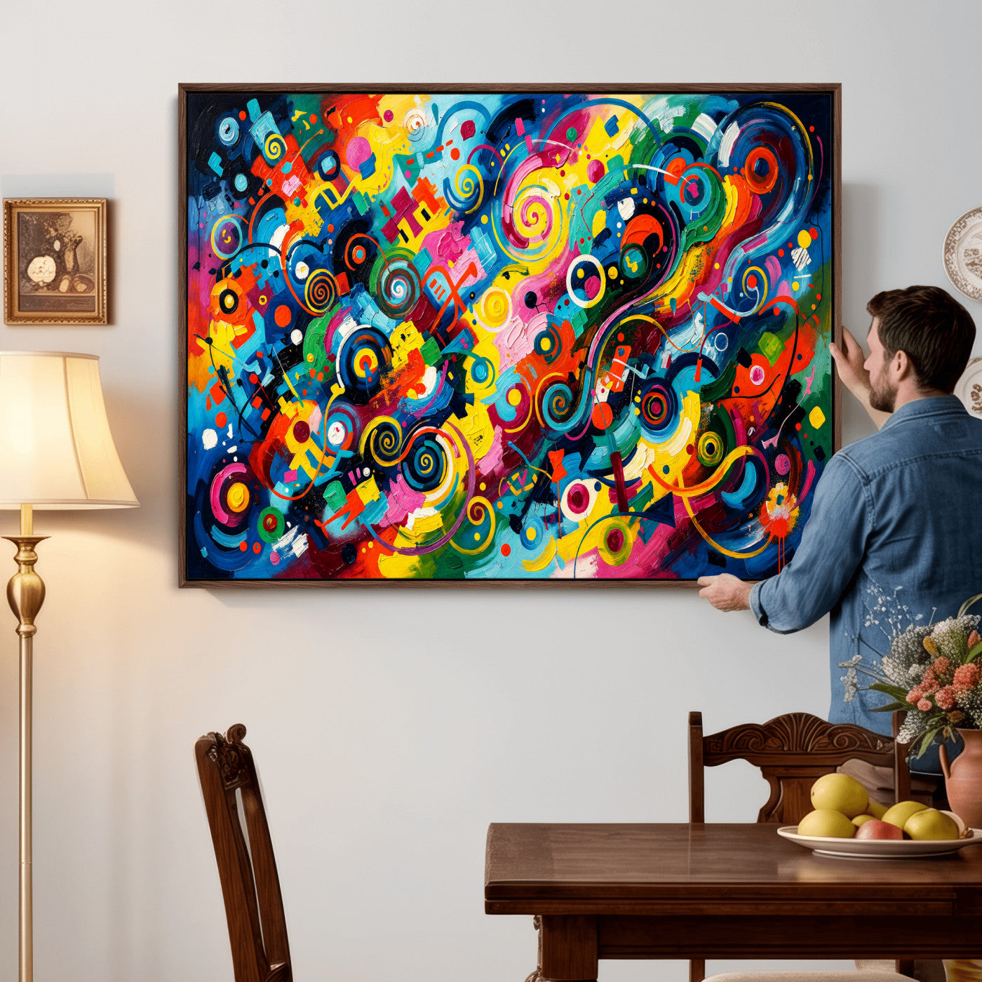 4712069R1-MGV-CV-36X24 - Geometric Abstract Wall Art Canvas Print, Bold Color Abstract Expressionist Painting Print, Modern Geometric Abstract Canvas Art