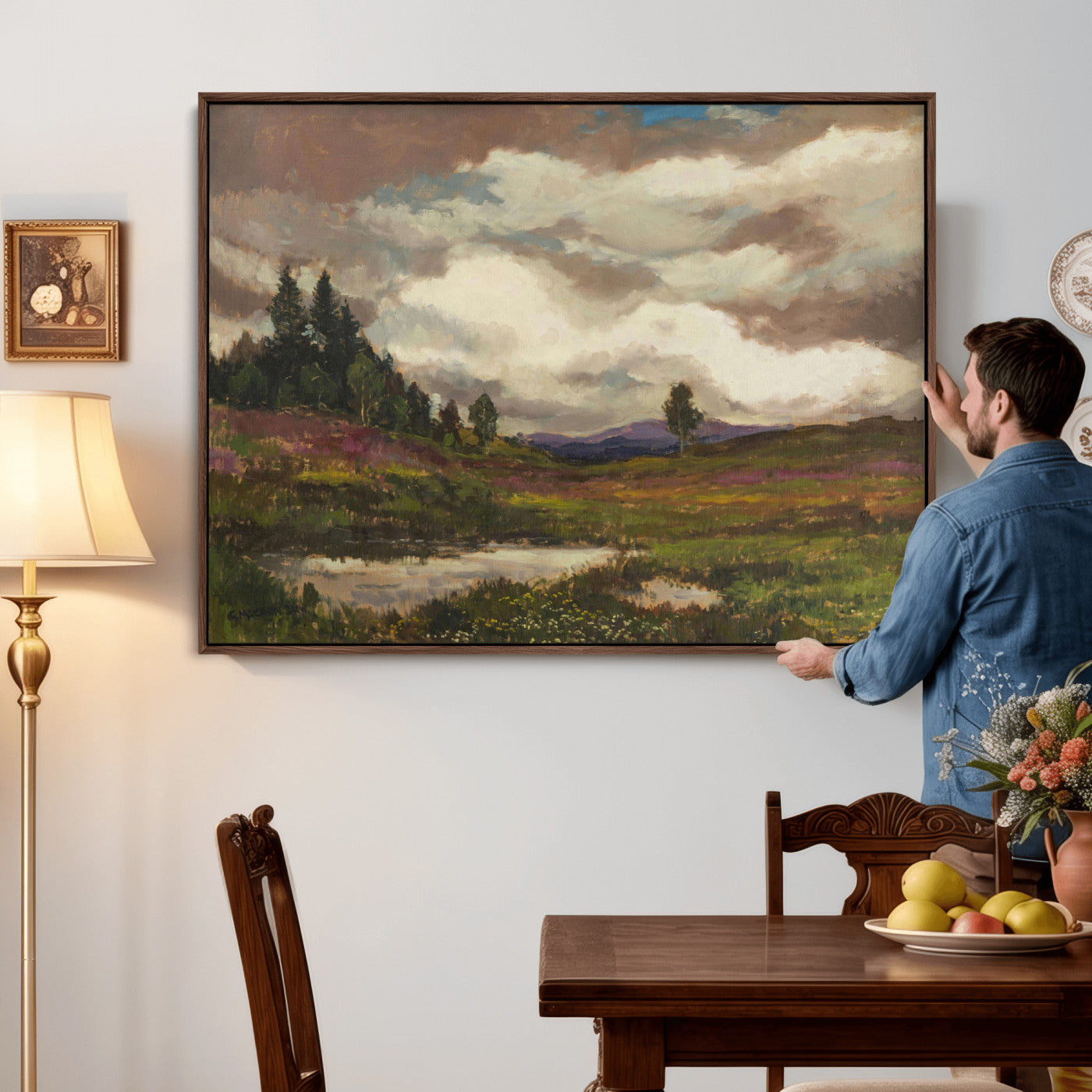 96795851-MGV-CV-36X24 - Gustav Macoun Heathland Canvas Print, Czech Landscape Oil Painting Reproduction, Purple Heather Moorland Art, Vintage European Nature Decor