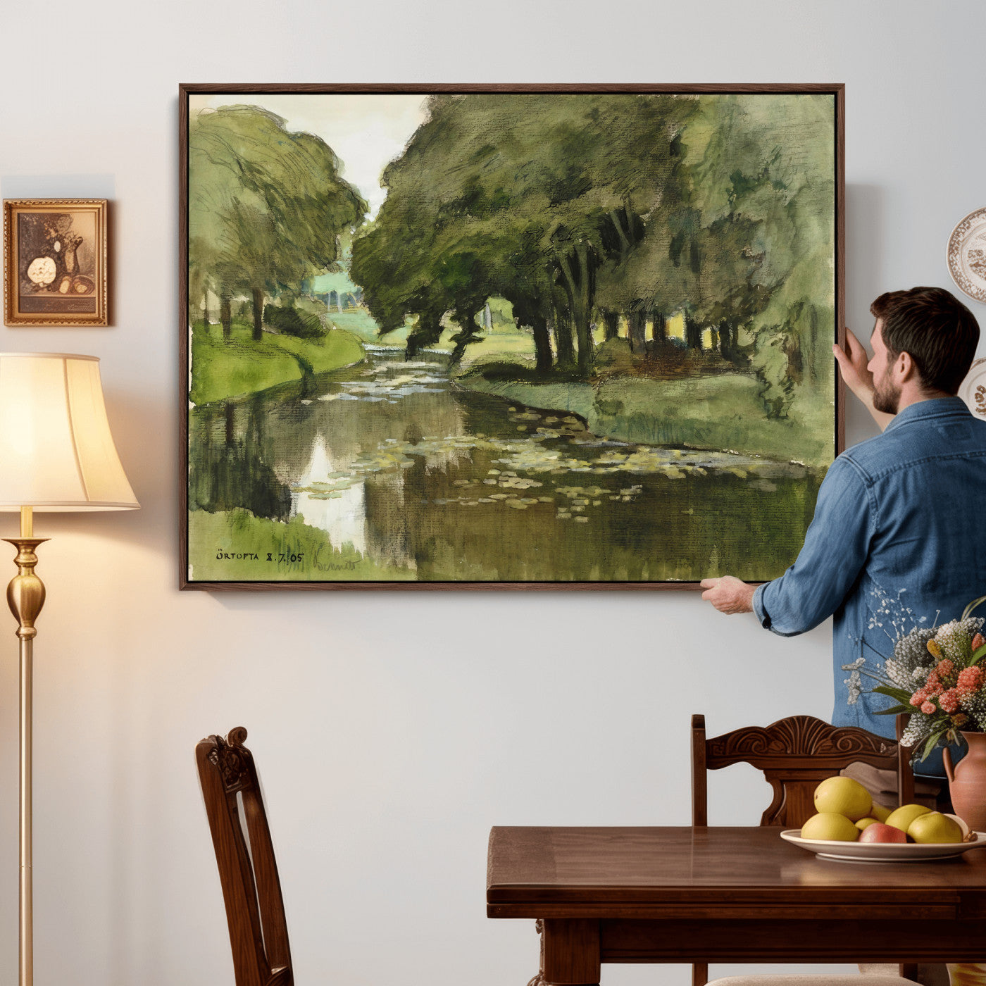 54446767-MGV-CV-36X24 - Anders Zorn Watercolor Canvas Print, Örtofta 1905 Swedish River Landscape, Impressionist Nature Art, Scandinavian Wall Decor, Plein Air Painting Print