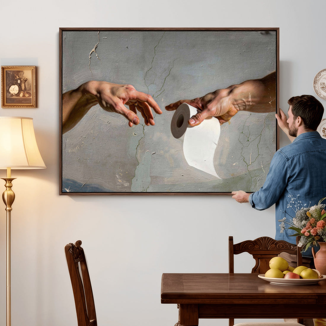 Funny Bathroom Wall Art Canvas, Creation of Toilet Paper