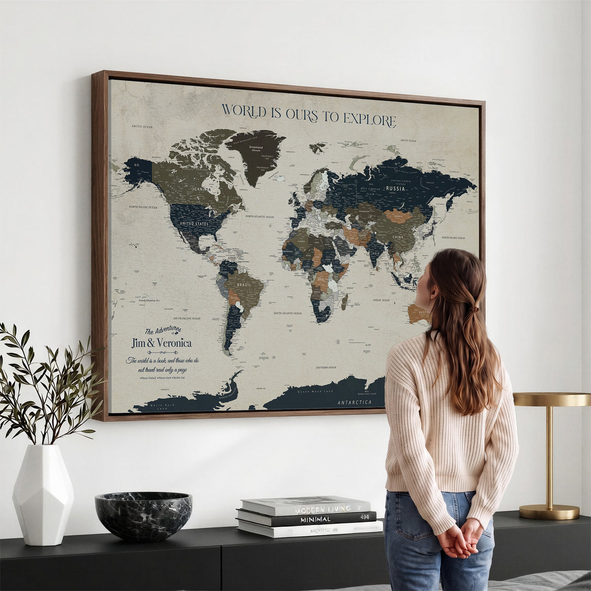 64110391126C-MGV-CV-36X24 - Custom Push Pin World Map Wall Art Canvas Print | Personalized Travel Tracker
