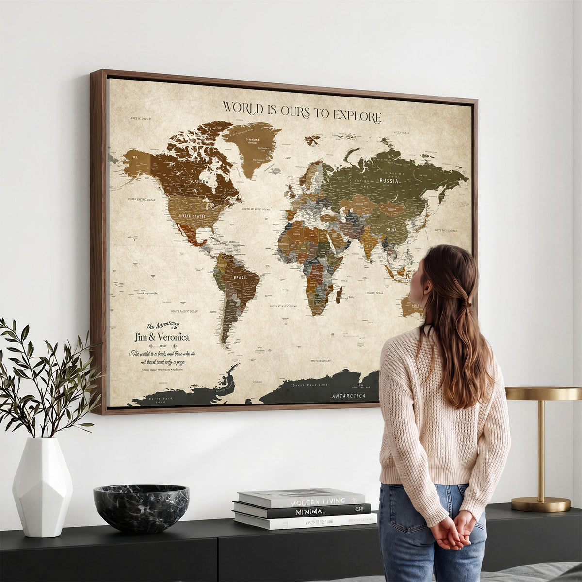 64110391126O-MGV-CV-36X24 - Custom Push Pin World Map Wall Art Canvas Print | Travel Tracker With Pins
