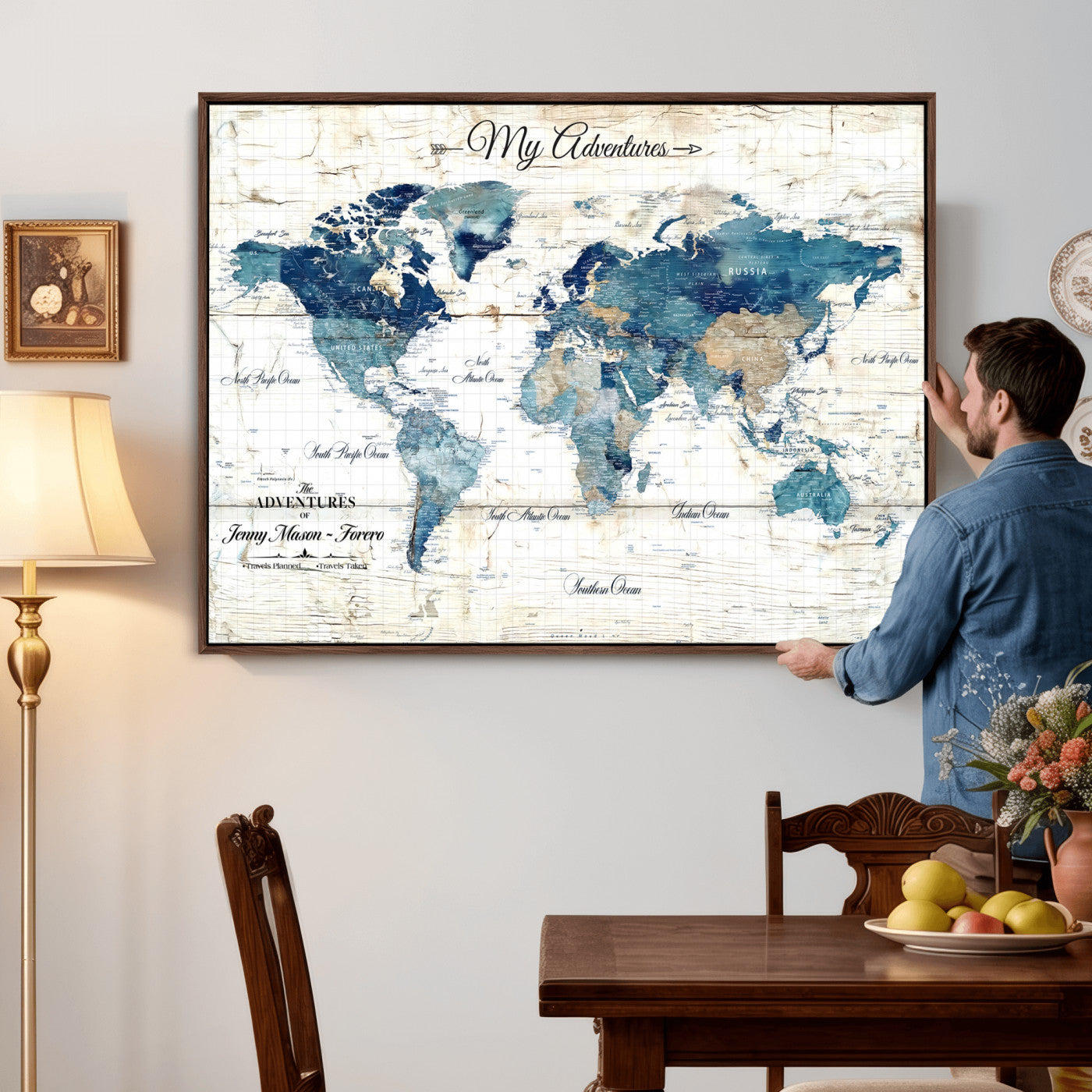18761277-MGV-CV-36X24 - Watercolor World Map Canvas Wall Art Print – Abstract Colorful Travel Wall Decor