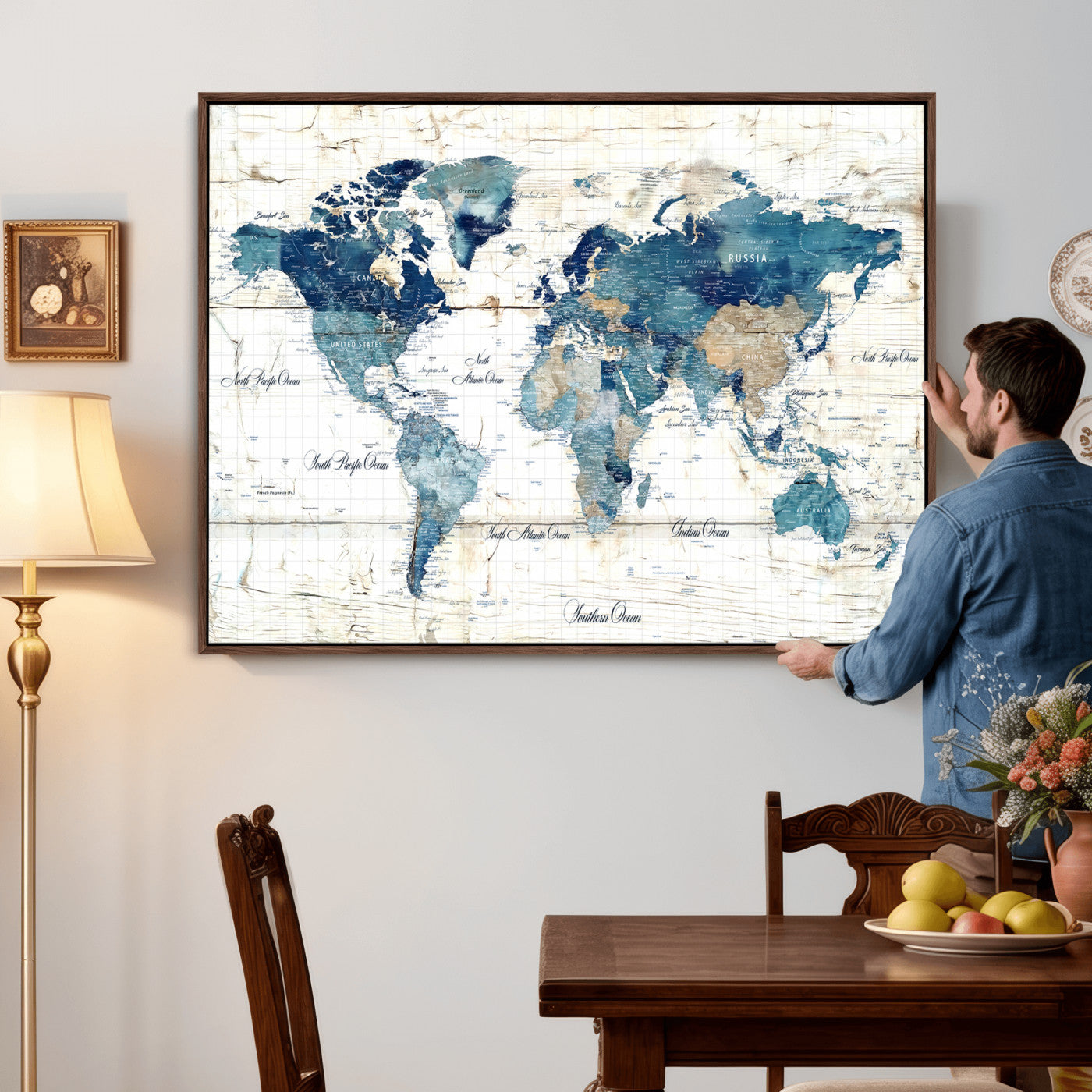 86799232-MGV-CV-36X24 - Watercolor World Map Canvas Wall Art Print – Abstract Colorful Travel Wall Decor