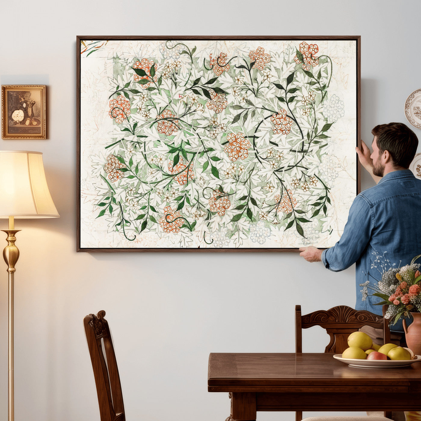 17622011W-MGV-CV-36X24 - William Morris Jasmine Flower Wall Art Canvas Print, Botanical Floral Canvas Print, Vintage Cottagecore Wall Decor, Framed Nature Artwork Ready to Hang