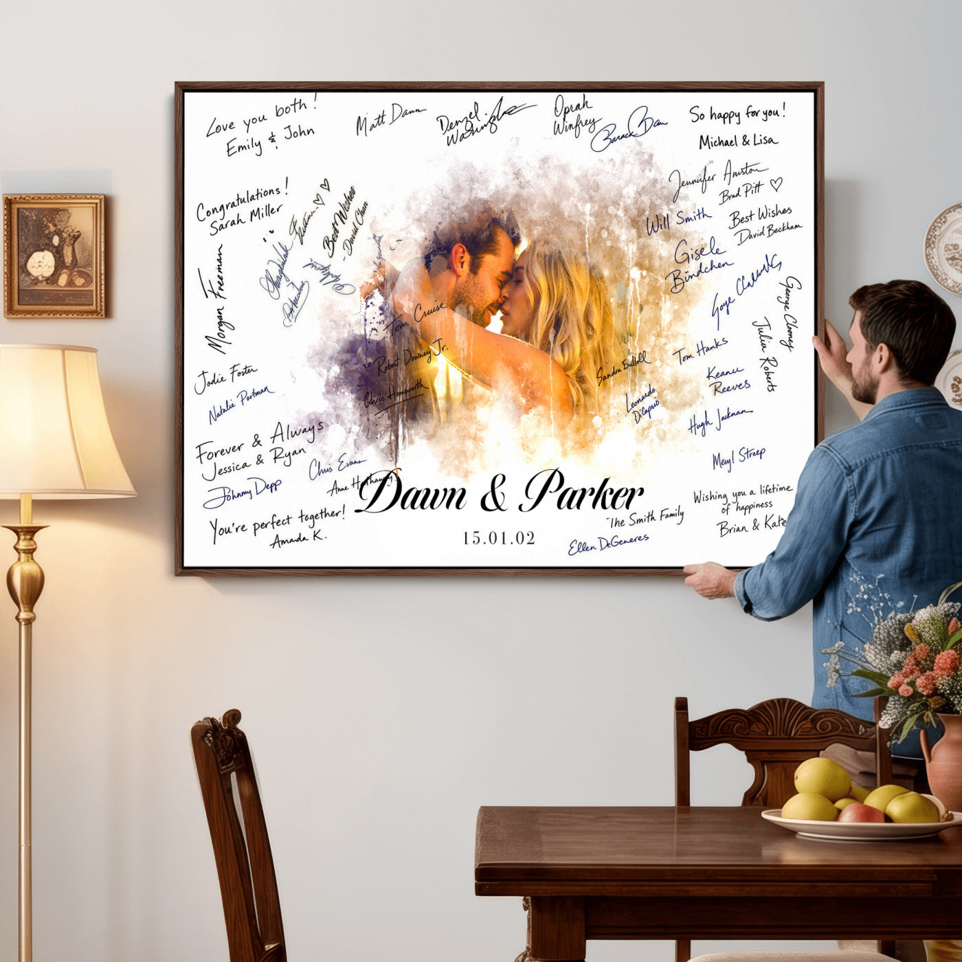 74713307-MGV-CV-36X24 - Wedding Guest Book Alternative Wall Art Canvas Print, Personalized Wedding Signature Poster, Custom Couple Photo Guestbook Canvas, Bridal Shower Reception Decor
