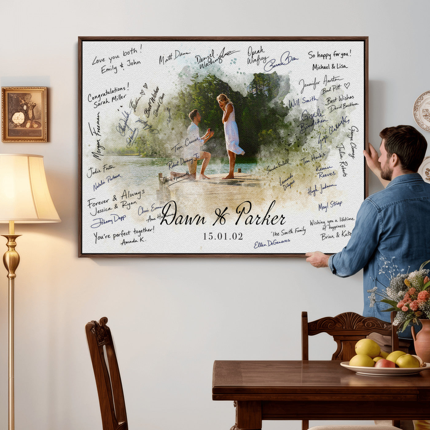 14326128-MGV-CV-36X24 - Wedding Guest Book Alternative Wall Art Canvas Print, Personalized Wedding Signature Poster, Custom Couple Photo Guestbook Canvas, Bridal Shower Reception Decor