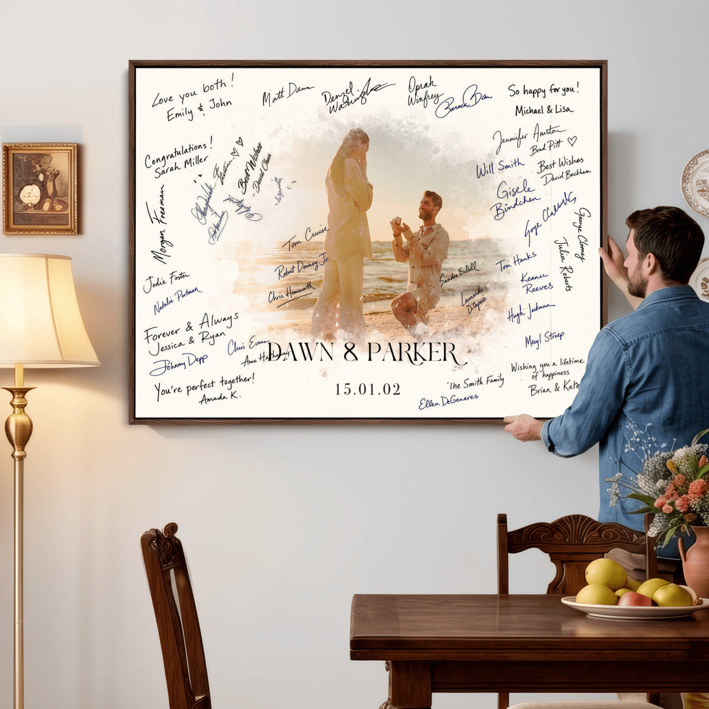 15696596-MGV-CV-36X24 - Wedding Guest Book Alternative Wall Art Canvas Print, Personalized Wedding Signature Poster, Custom Couple Photo Guestbook Canvas, Bridal Shower Reception Decor