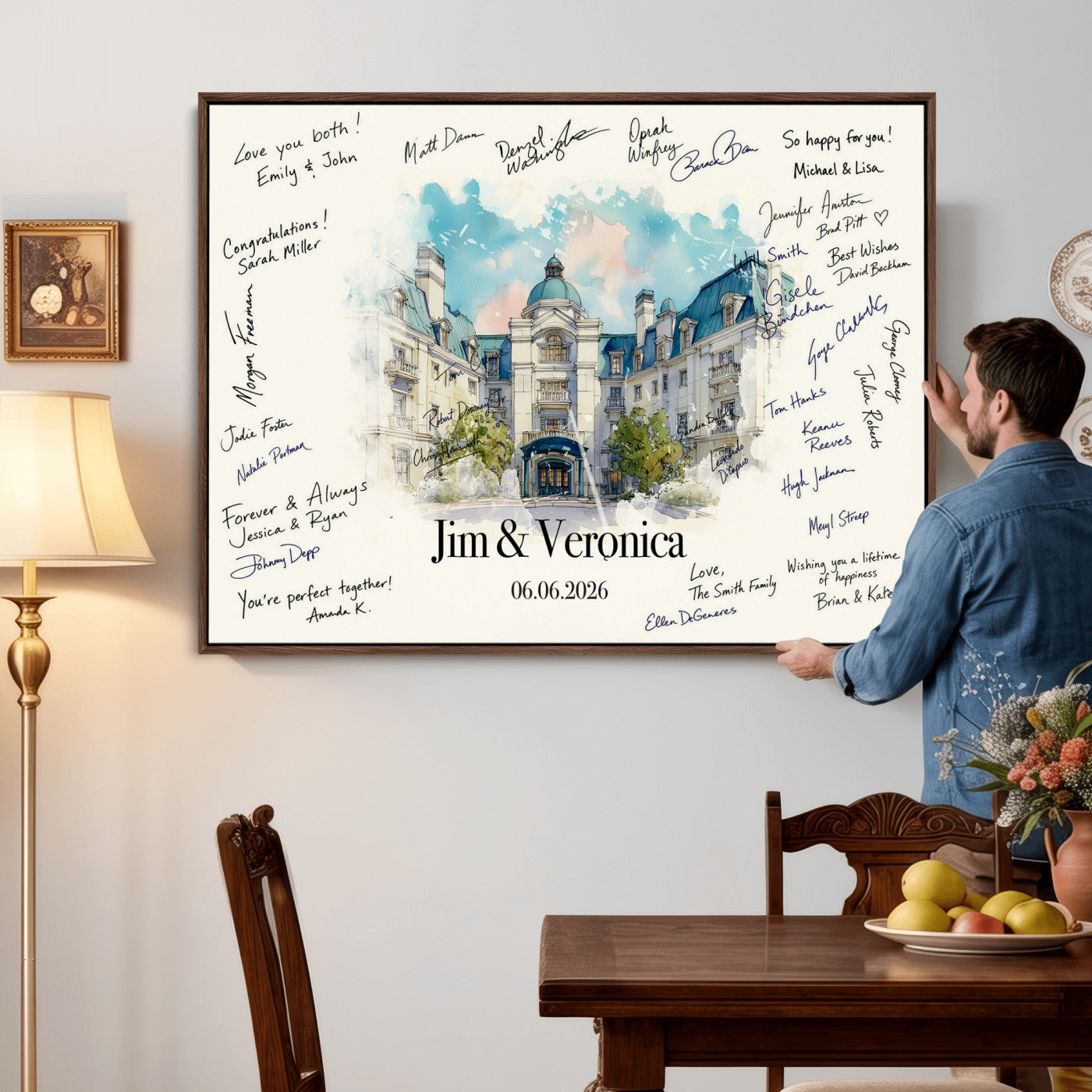 92760374-MGV-CV-36X24 - Wedding Guest Book Alternative Wall Art Canvas Print, Personalized Wedding Signature Poster, Custom Couple Photo Guestbook Canvas