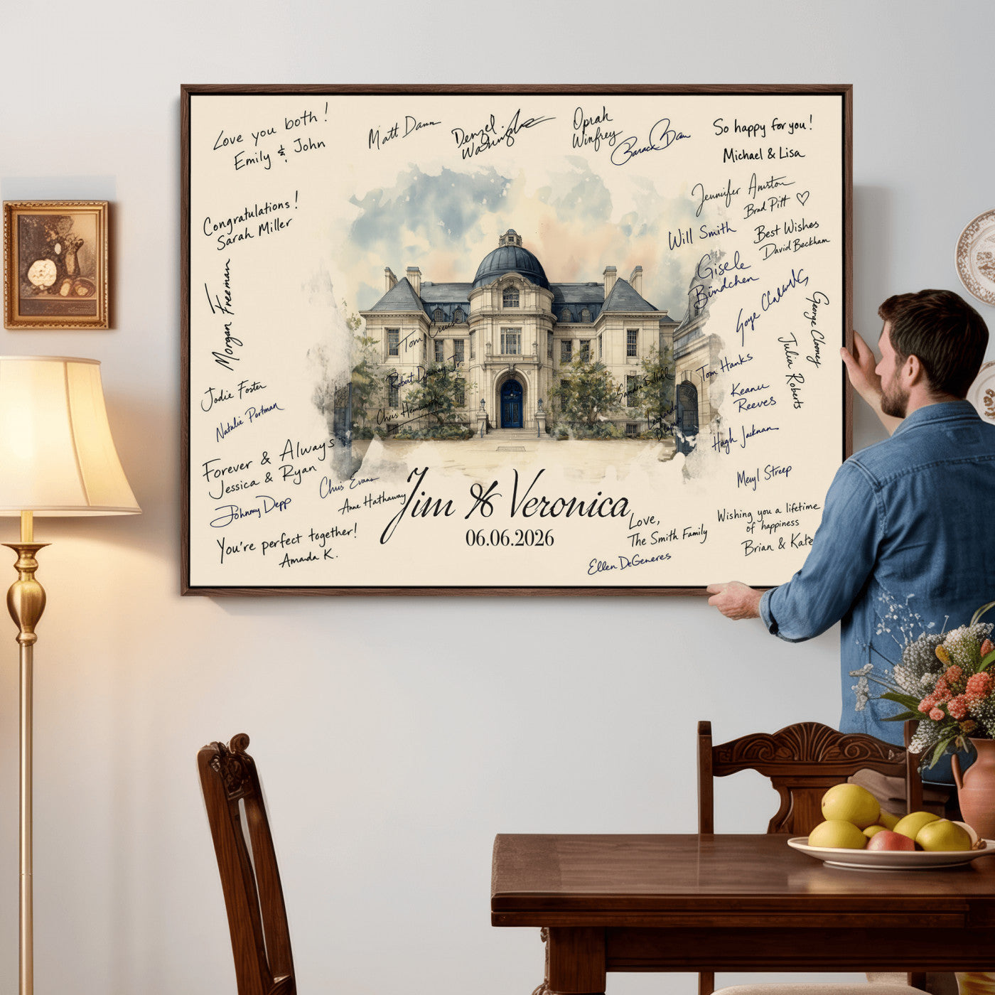 17002059-MGV-CV-36X24 - Wedding Guest Book Alternative Wall Art Canvas Print, Personalized Wedding Signature Poster, Custom Couple Photo Guestbook Canvas