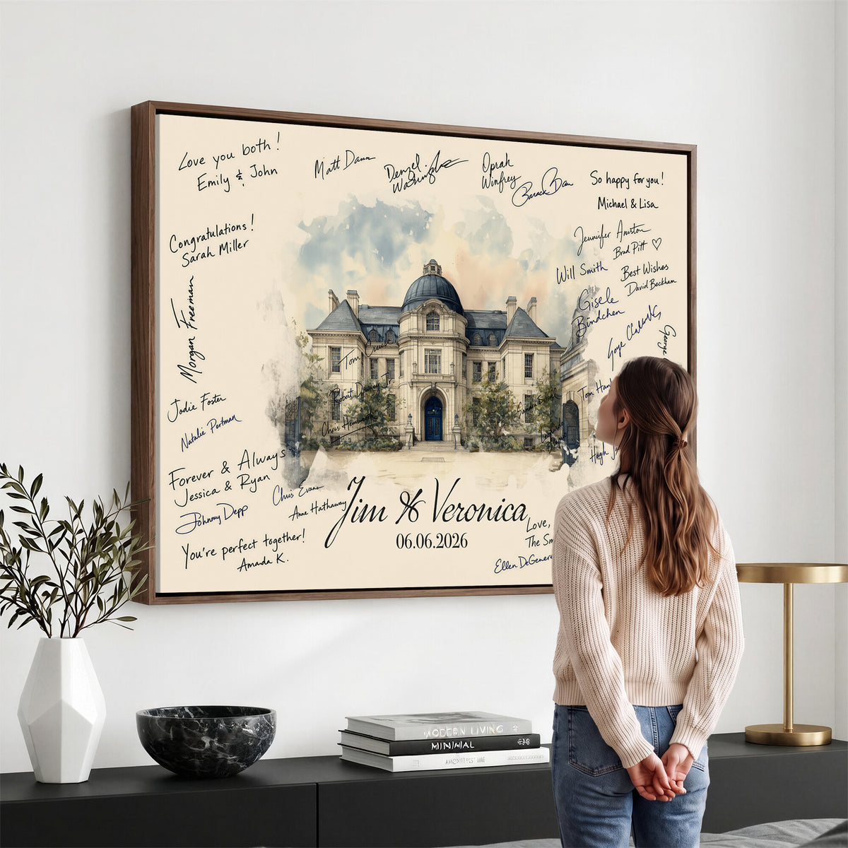17002059-MGV-CV-36X24 - Wedding Guest Book Alternative Wall Art Canvas Print, Personalized Couple Photo Guestbook