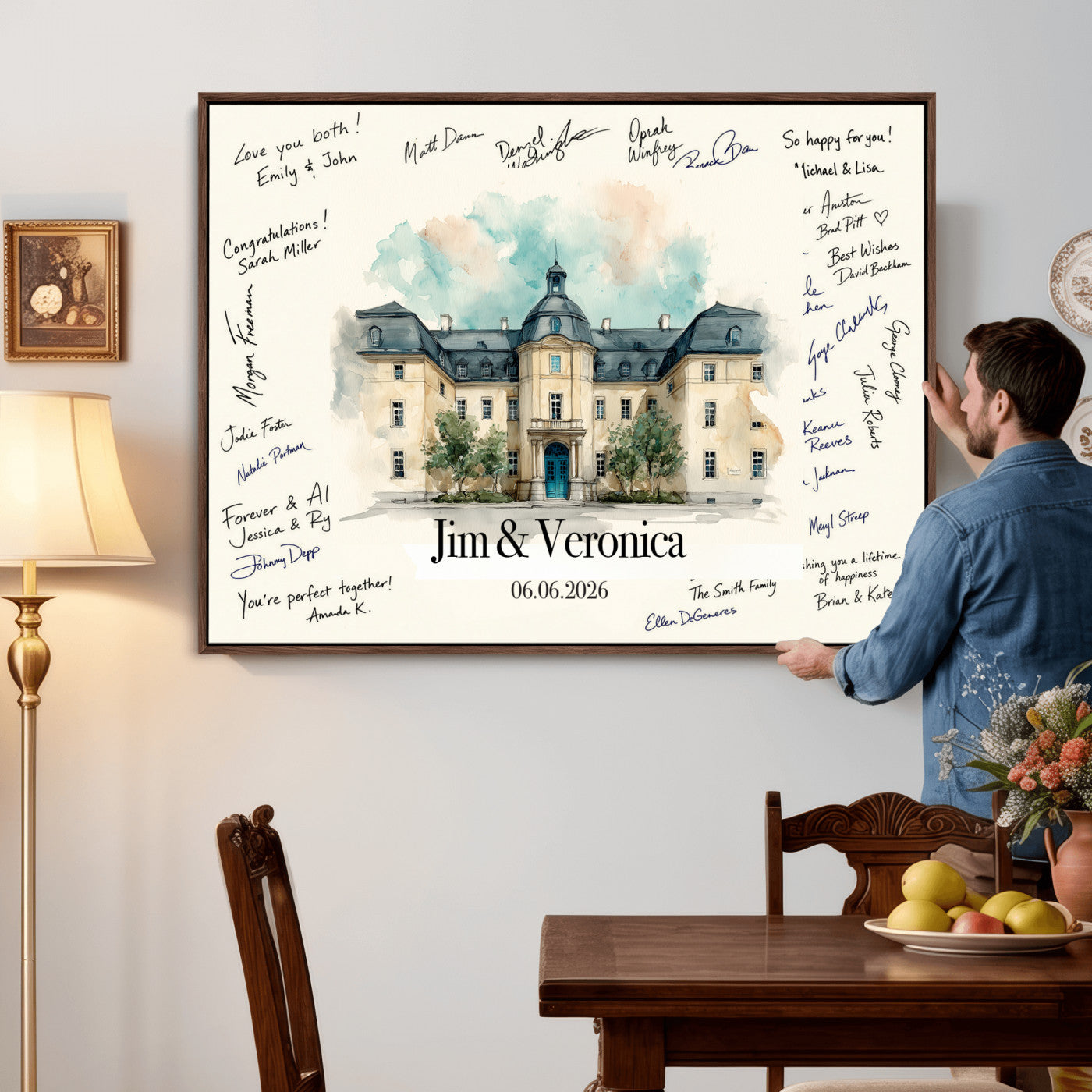 13409147-MGV-CV-36X24 - Wedding Guest Book Alternative Wall Art Canvas Print, Personalized Wedding Signature Poster, Custom Couple Photo Guestbook Canvas