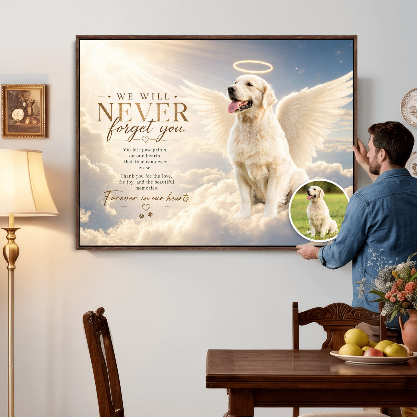 60312671-MGV-CV-36X24 - Pet Memorial Wall Art Canvas Print, Custom Dog Memorial Portrait, Personalized Angel Pet Loss Gift, Angel Wings Puppy Print