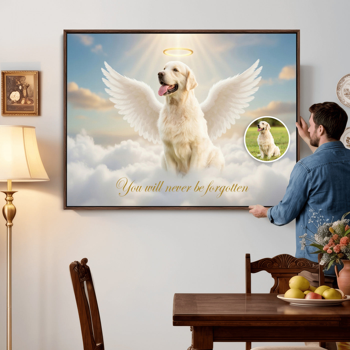 59821082-MGV-CV-36X24 - Pet Memorial Wall Art Canvas Print, Custom Dog Memorial Portrait, Personalized Angel Pet Loss Gift, Angel Wings Puppy Print