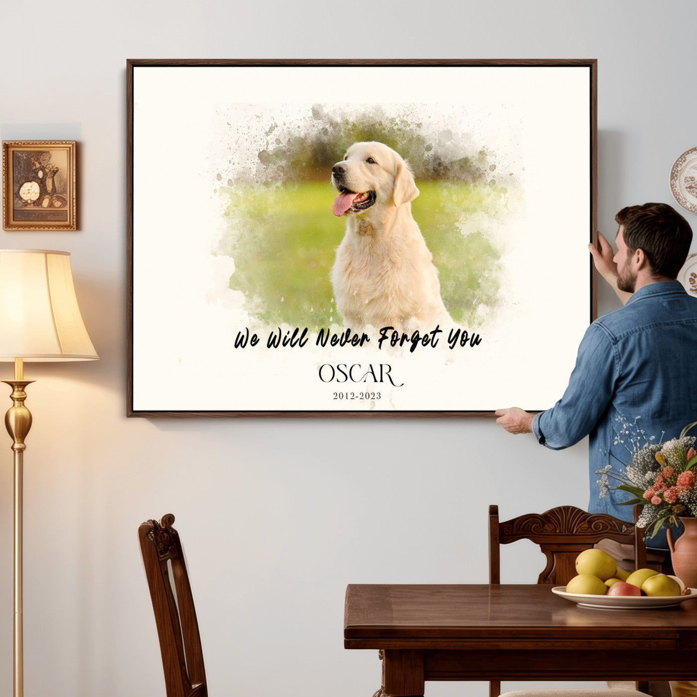 78367466-MGV-CV-36X24 - Watercolor Pet Memorial Wall Art Canvas Print, Custom Dog Memorial Portrait, Personalized Angel Pet Loss Gift, Angel Wings Puppy Print