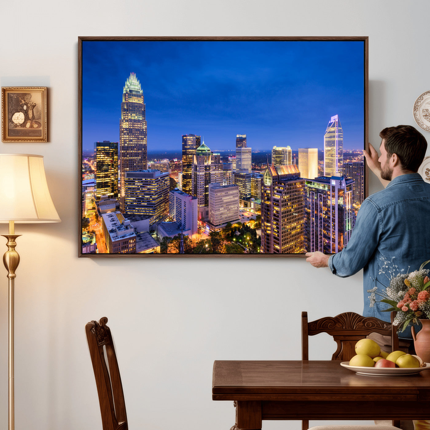 74382190-MGV-CV-36X24 - Charlotte Skyline Canvas Wall Art Print – North Carolina Cityscape Photography Print