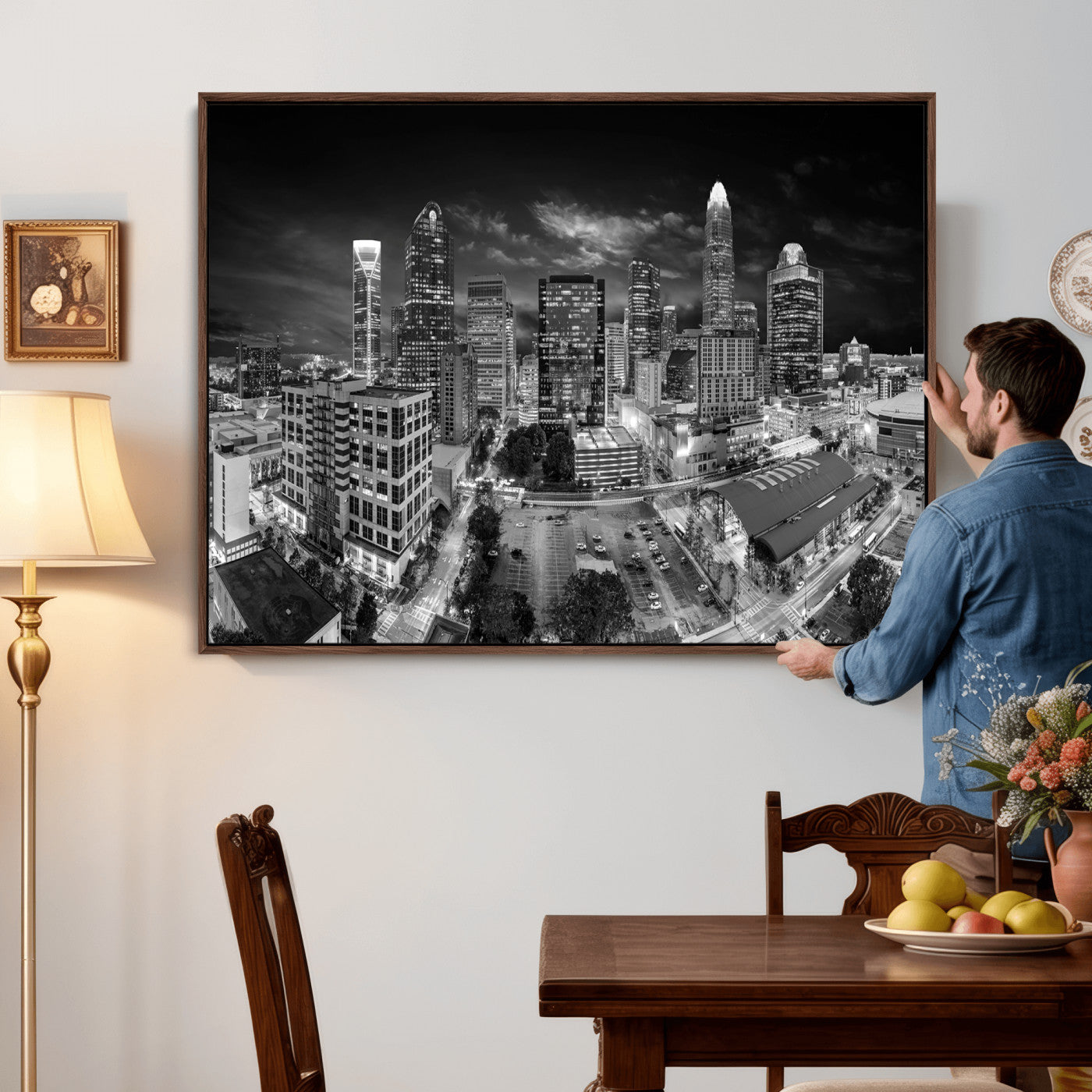 60105075-MGV-CV-36X24 - Charlotte Skyline Canvas Wall Art Print – North Carolina Cityscape Photography Print