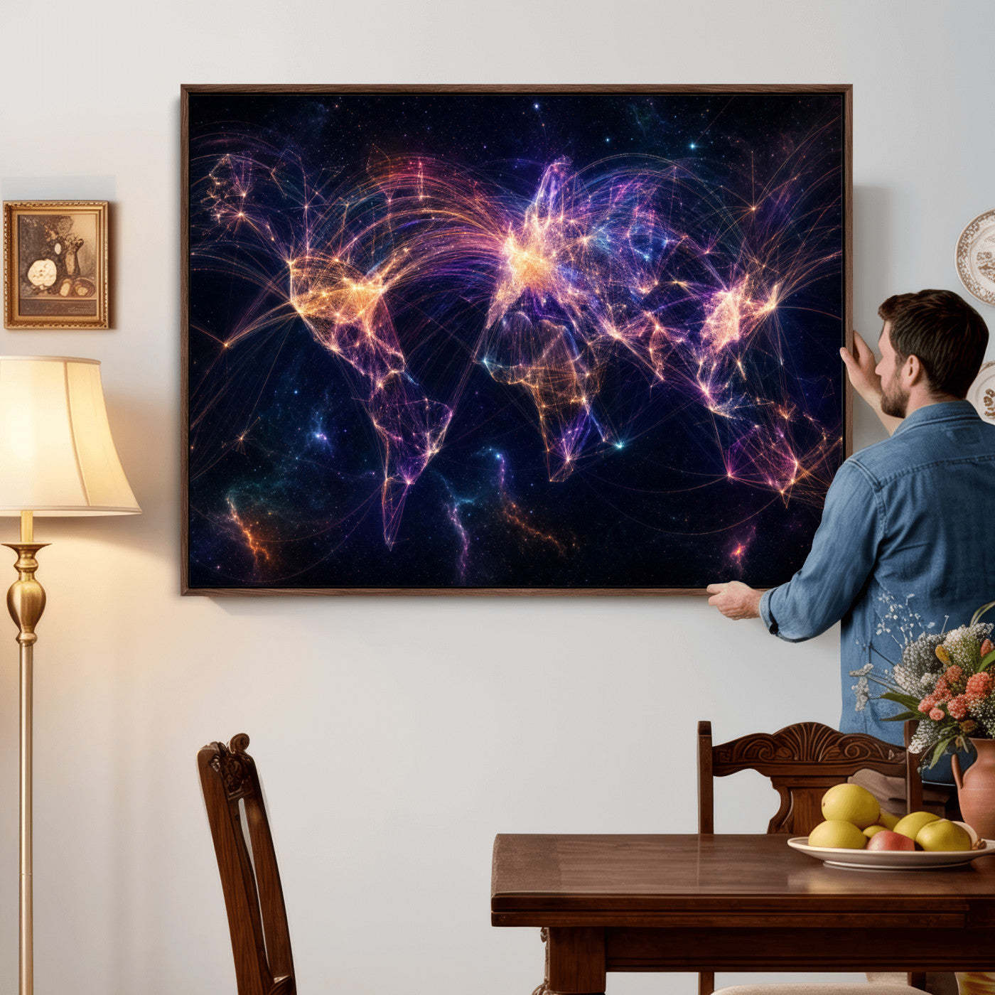 75155491-MGV-CV-36X24 - Global Flight Routes Map Canvas Wall Art, Worldwide Aviation Network Print, International Air Travel Wall Decor