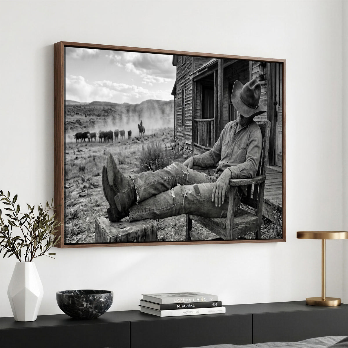 94461975S-MGV-CV-36X24 - Vintage Sleeping Cowboy Wall Art Canvas Print, Western Home Decor
