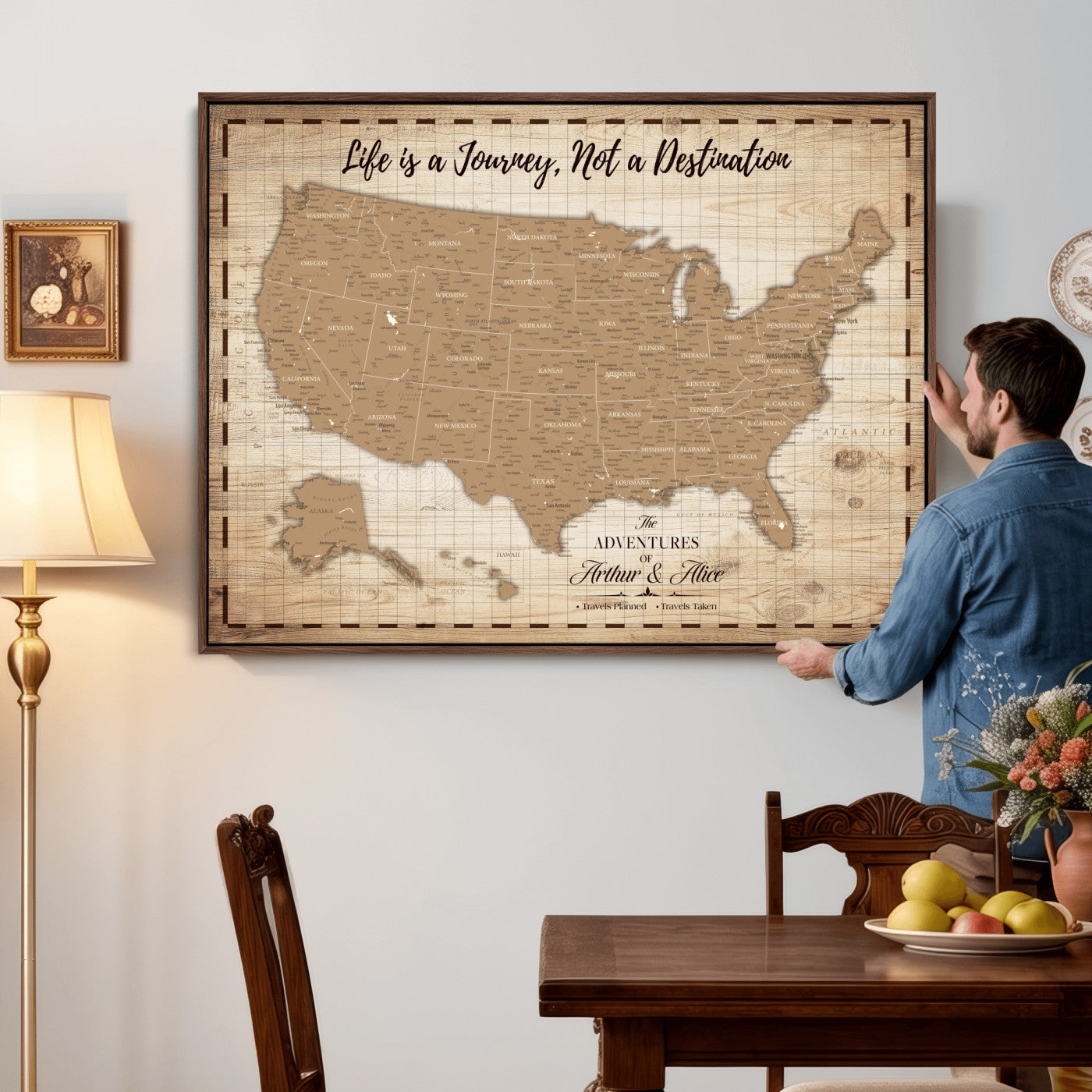19102499-MGV-CV-36X24 - Personalized USA Push Pin Travel Map, Custom United States Map, Push Pin Map, USA Bucket List Map, Anniversary Gift, Couple Travel Map Wall Art