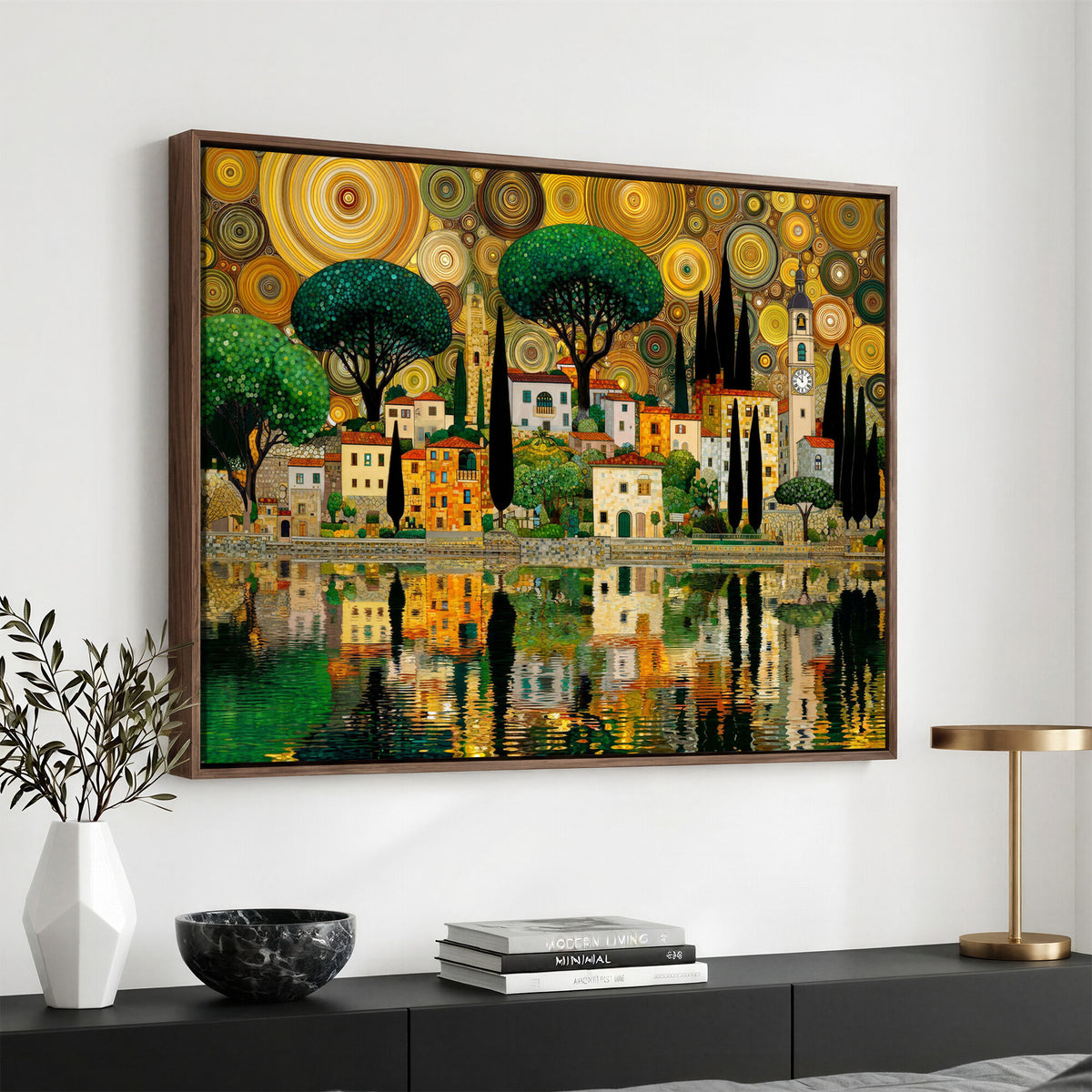 93010897-MGV-CV-36X24 - Gustav Klimt Golden Cityscape Wall Art Canvas Print,