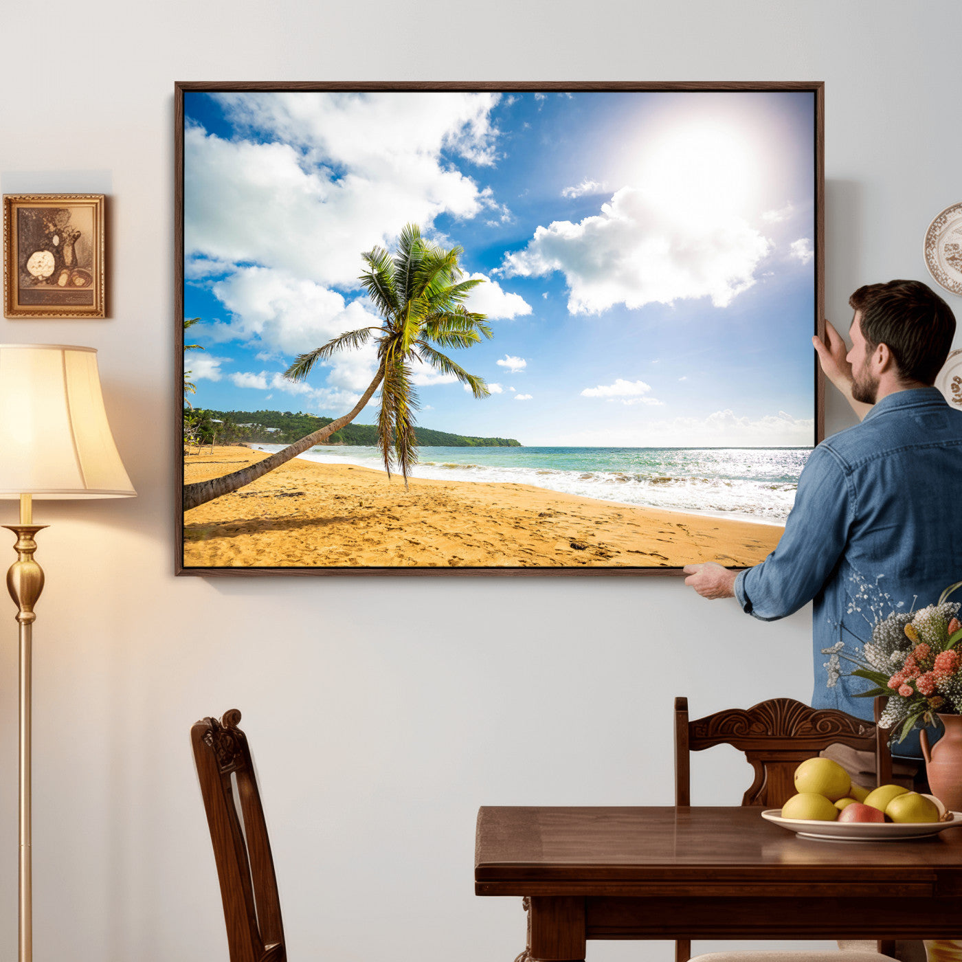 79108949-MGV-CV-36X24 - Tropical Beach Canvas Wall Art, Palm Tree Ocean Photo Print, Coastal Living Room Decor, Turquoise Sea Beach House Art, Summer Wall Art