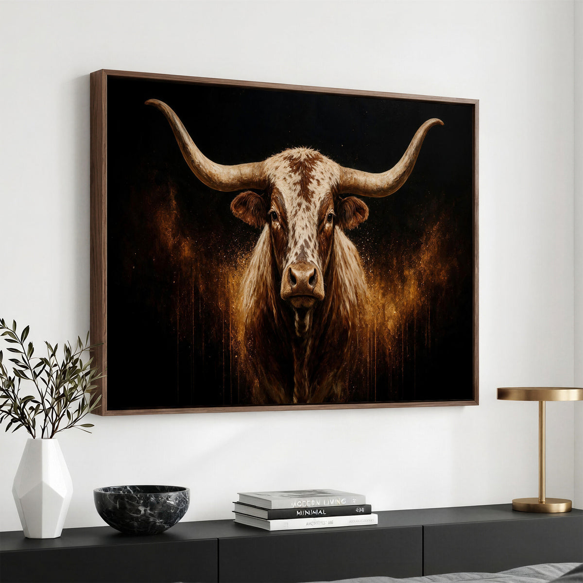 62076449-MGV-CV-36X24 - Texas Bull Cow Longhorn Canvas Wall Art Moody Western Bull Oil Painting Print