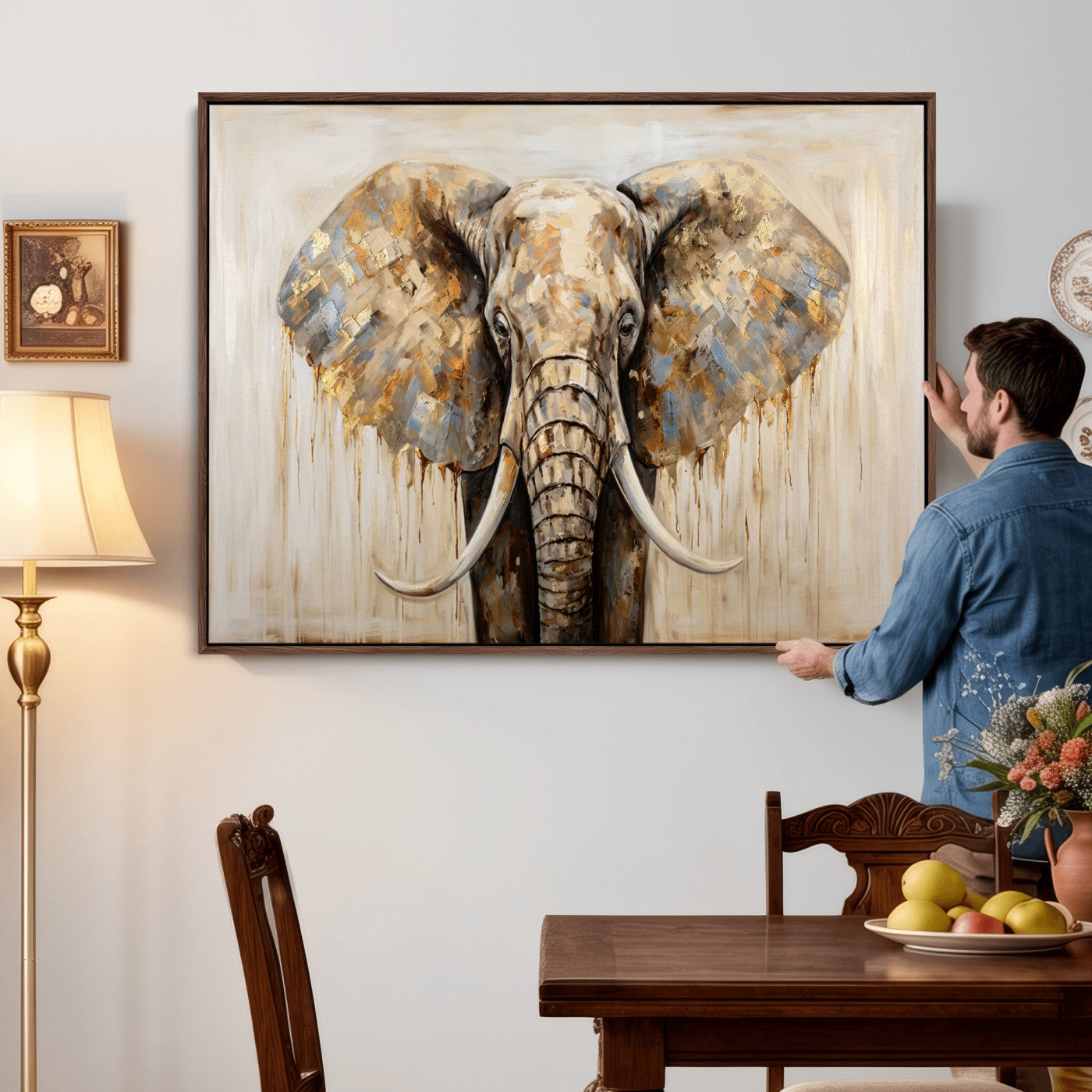 95819221-MGV-CV-36X24 - Gold Leaf Elephant Canvas Wall Art Abstract African Wildlife Painting Print